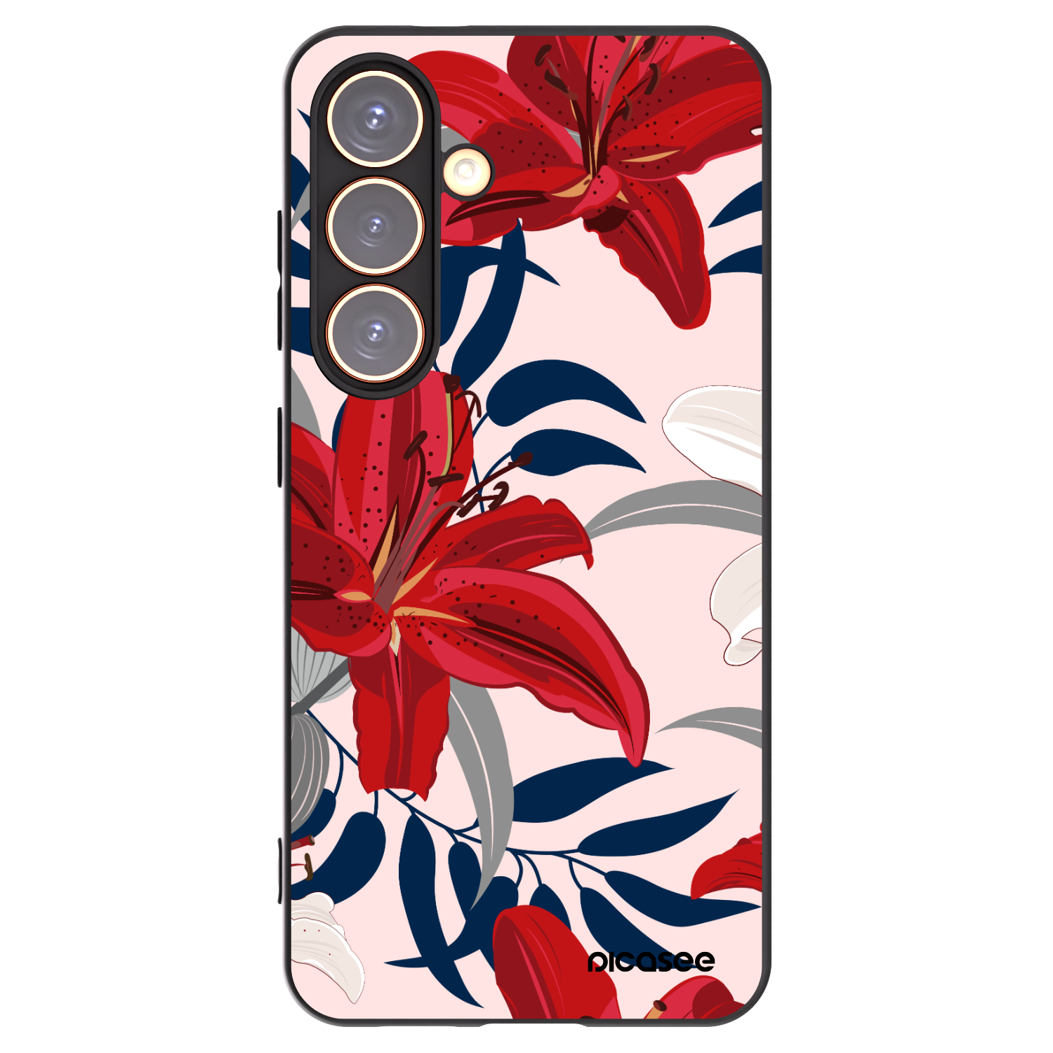 Picasee Μαύρη θήκη σιλικόνης για Samsung Galaxy S24 S921B 5G - Red Lily