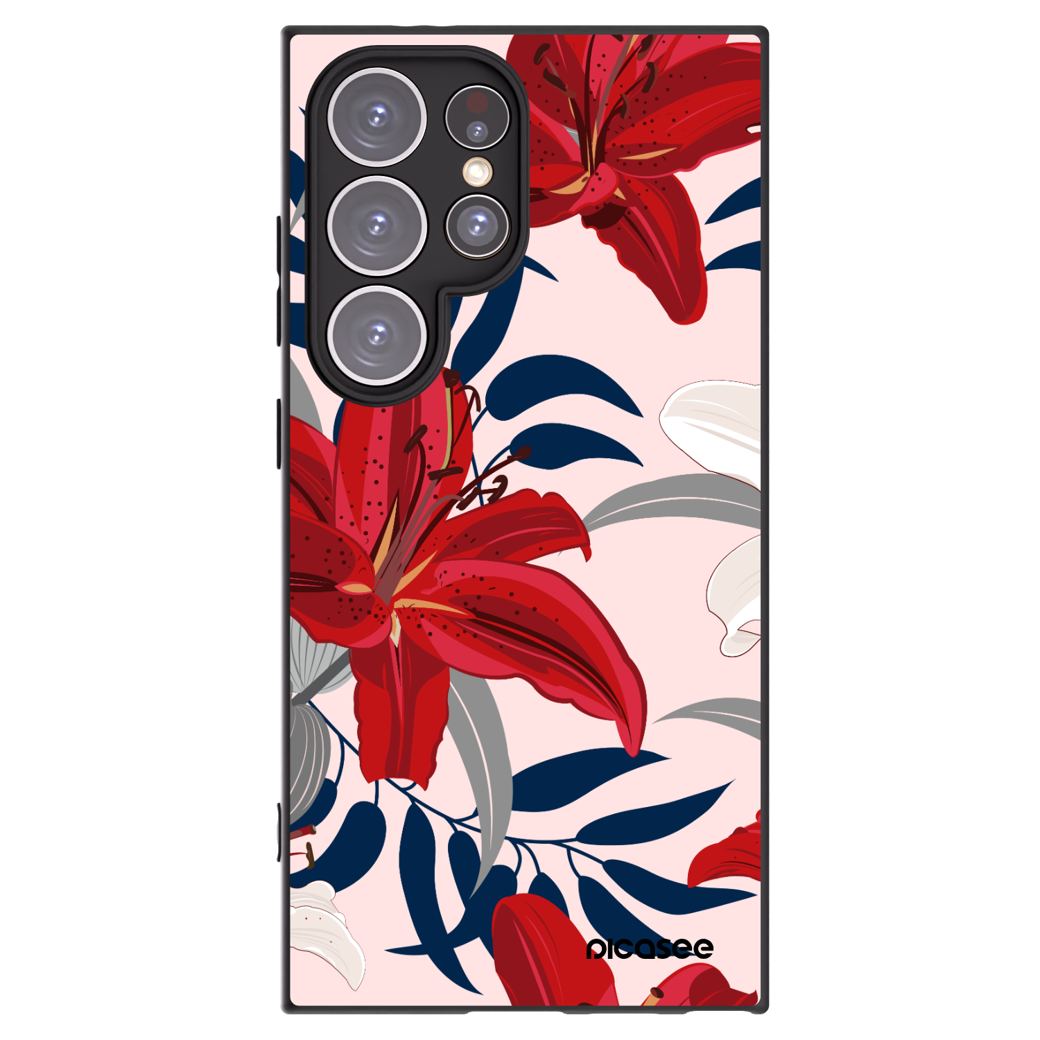 Picasee Μαύρη θήκη σιλικόνης για Samsung Galaxy S24 Ultra S928B 5G - Red Lily