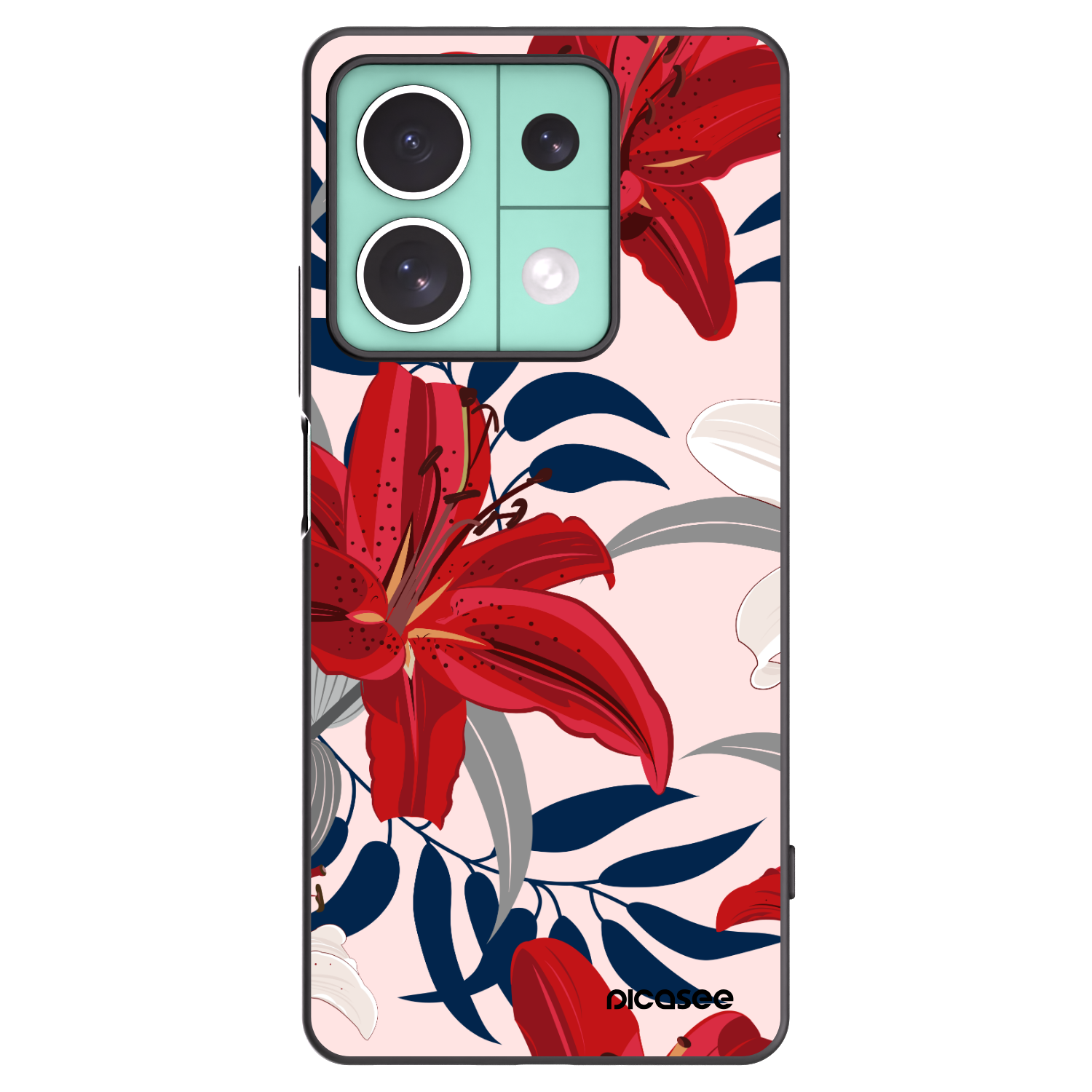 Picasee Μαύρη θήκη σιλικόνης για Xiaomi Redmi Note 13 5G - Red Lily