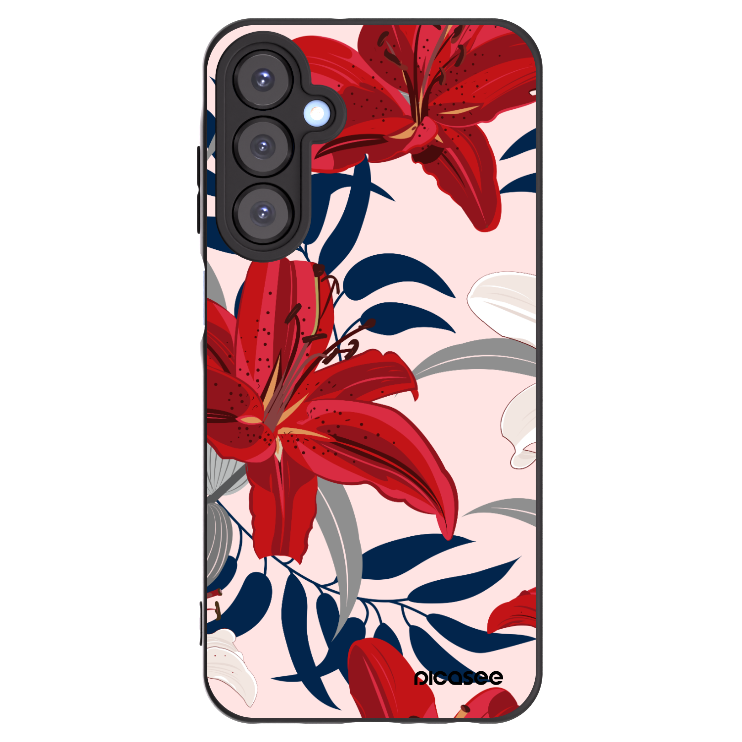 Picasee Μαύρη θήκη σιλικόνης για Samsung Galaxy A25 A256B 5G - Red Lily