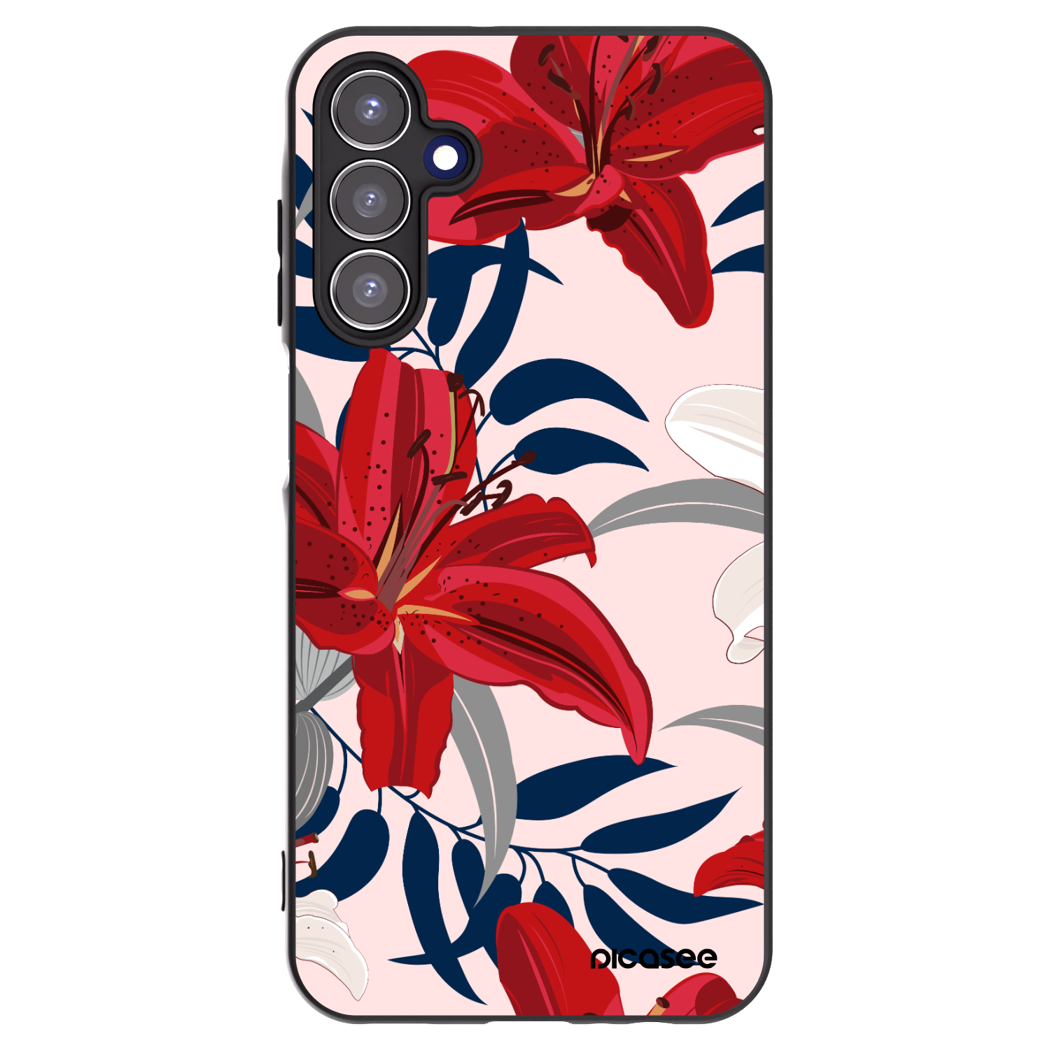 Picasee Μαύρη θήκη σιλικόνης για Samsung Galaxy A15 A156B 5G - Red Lily