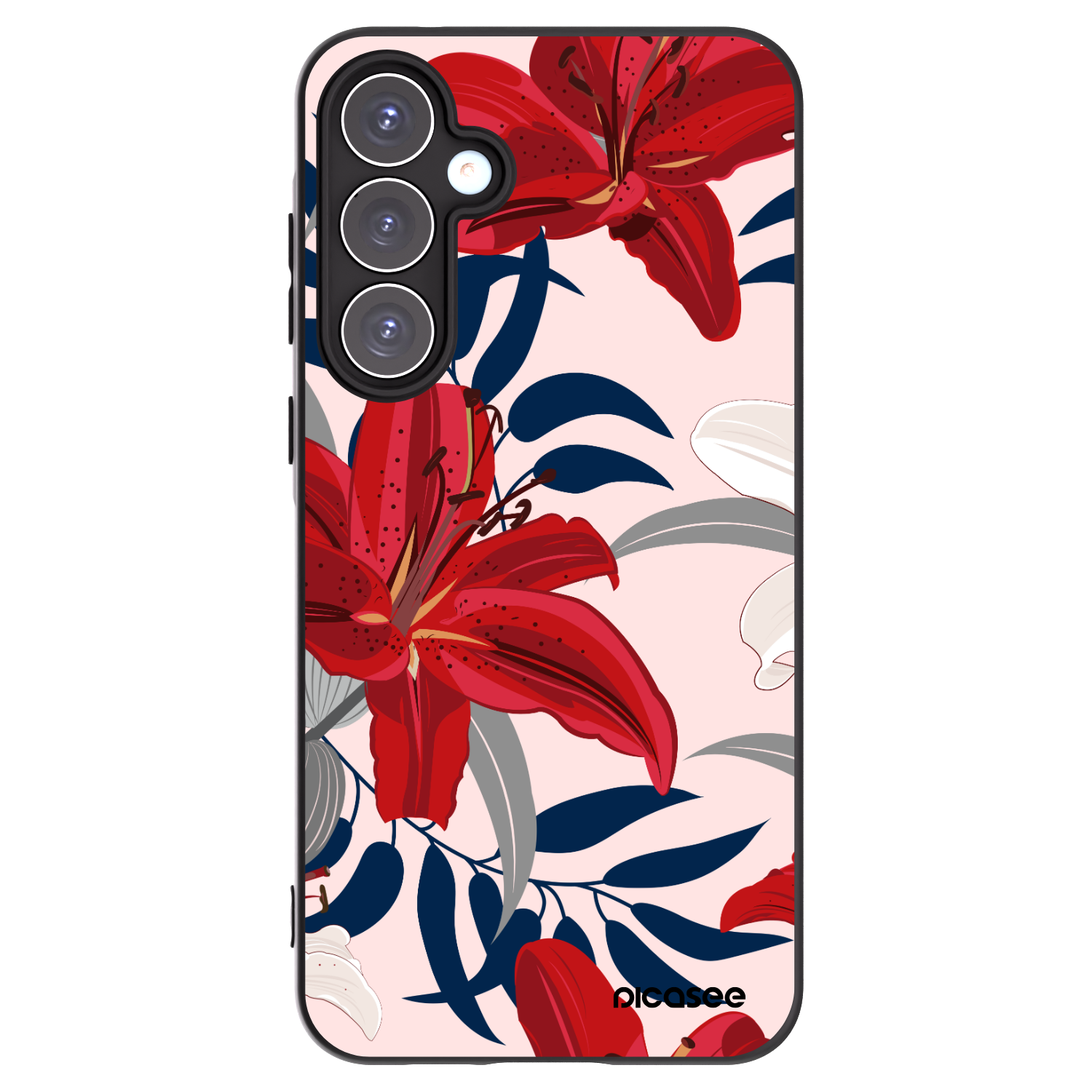 Picasee Μαύρη θήκη σιλικόνης για Samsung Galaxy A55 5G A556B - Red Lily