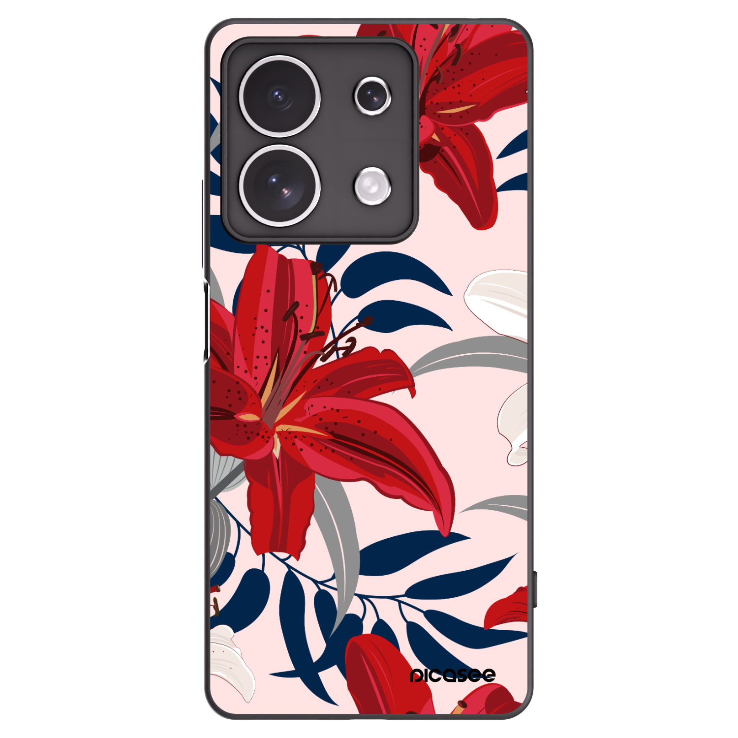 Picasee Μαύρη θήκη σιλικόνης για Xiaomi Redmi Note 13 4G - Red Lily