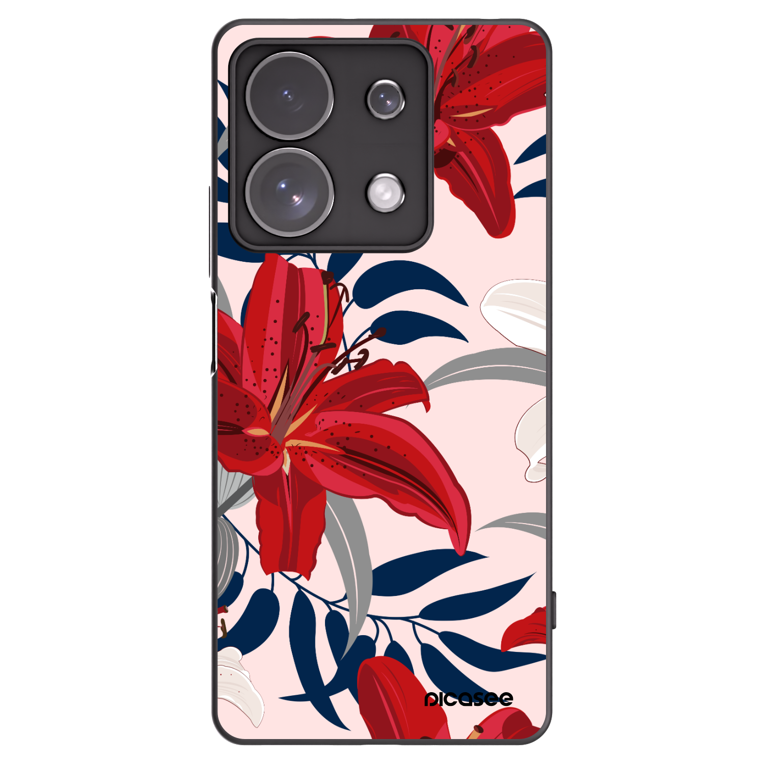 Picasee Μαύρη θήκη σιλικόνης για Xiaomi Redmi Note 13 Pro 4G - Red Lily