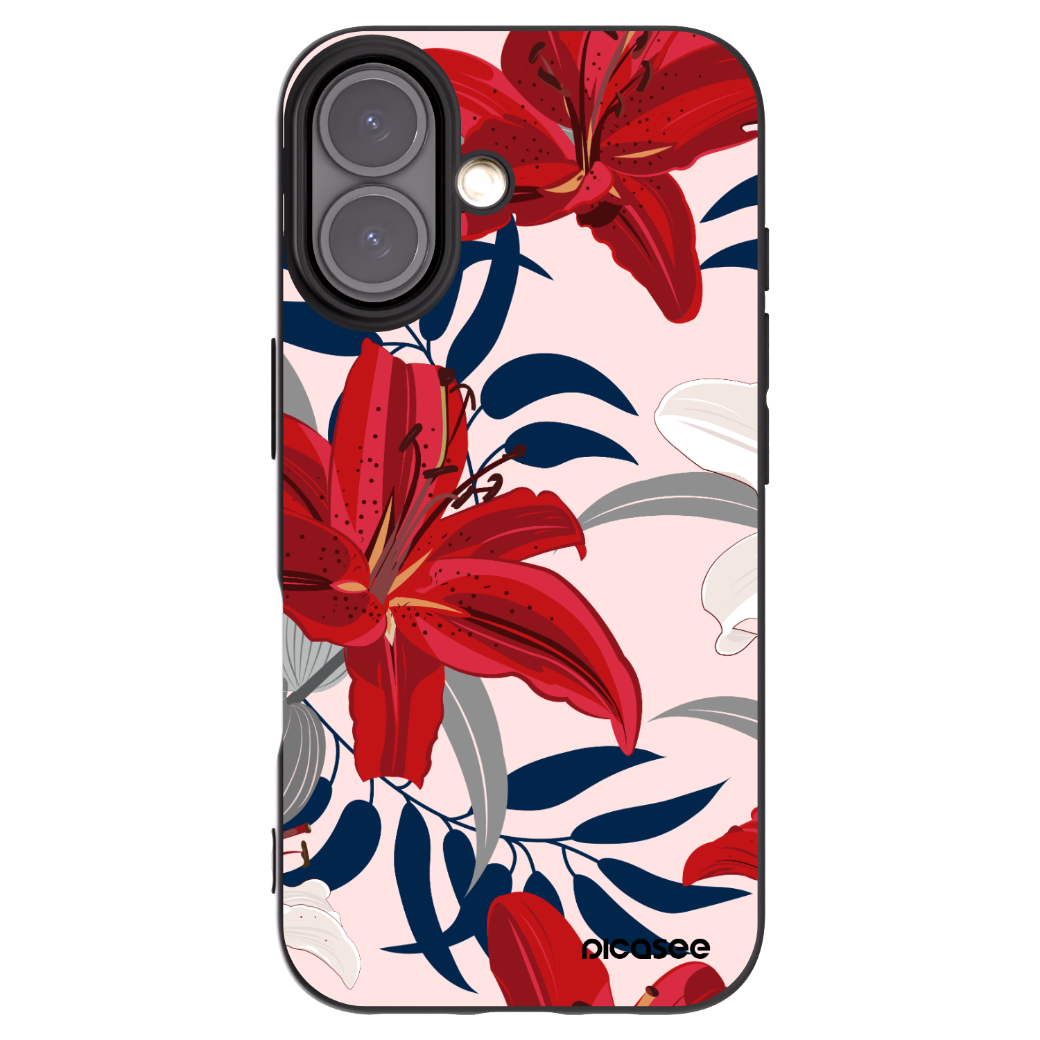 Picasee Μαύρη θήκη σιλικόνης για Apple iPhone 16 - Red Lily