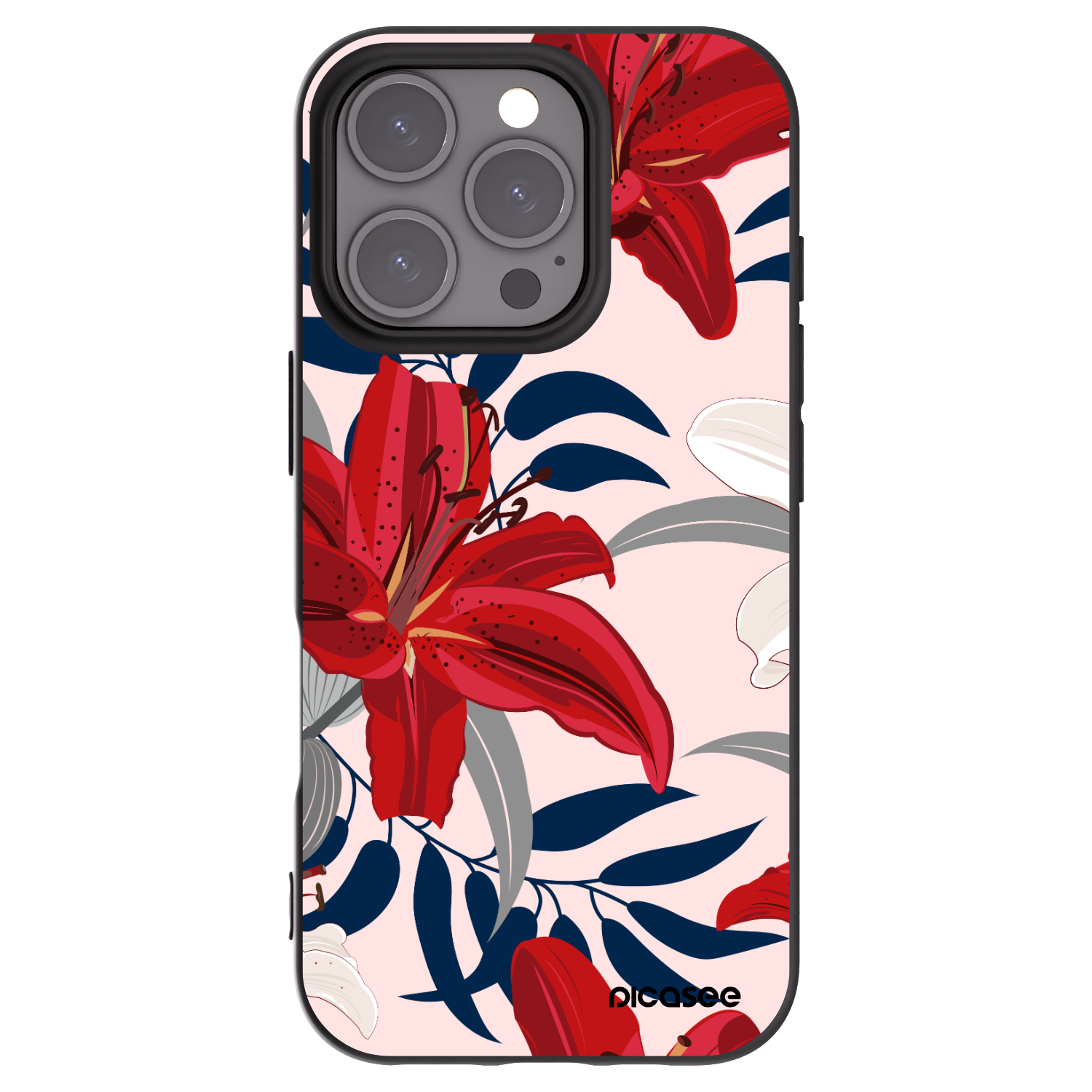 Picasee Μαύρη θήκη σιλικόνης για Apple iPhone 16 Pro - Red Lily