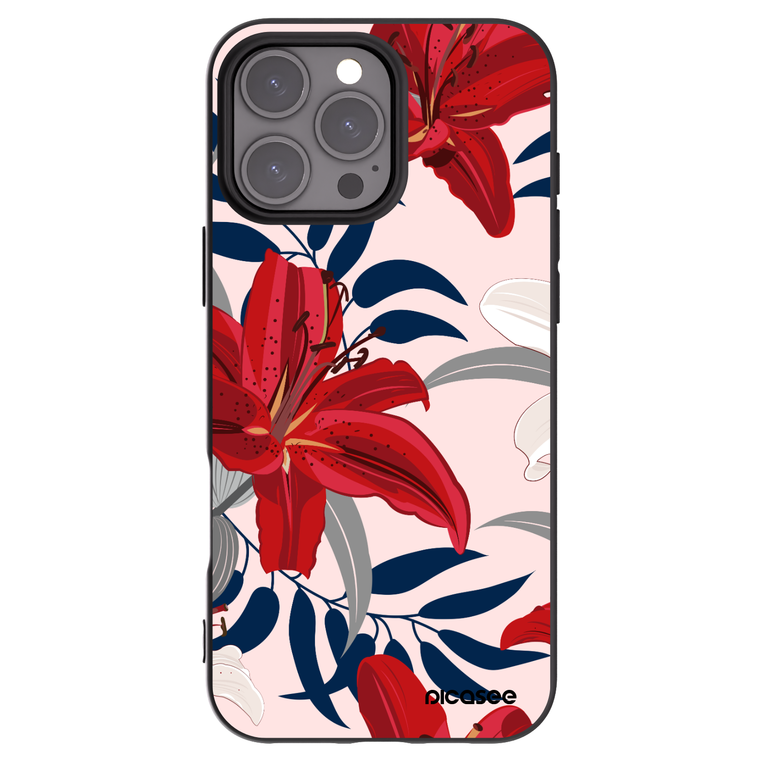 Picasee Μαύρη θήκη σιλικόνης για Apple iPhone 16 Pro Max - Red Lily