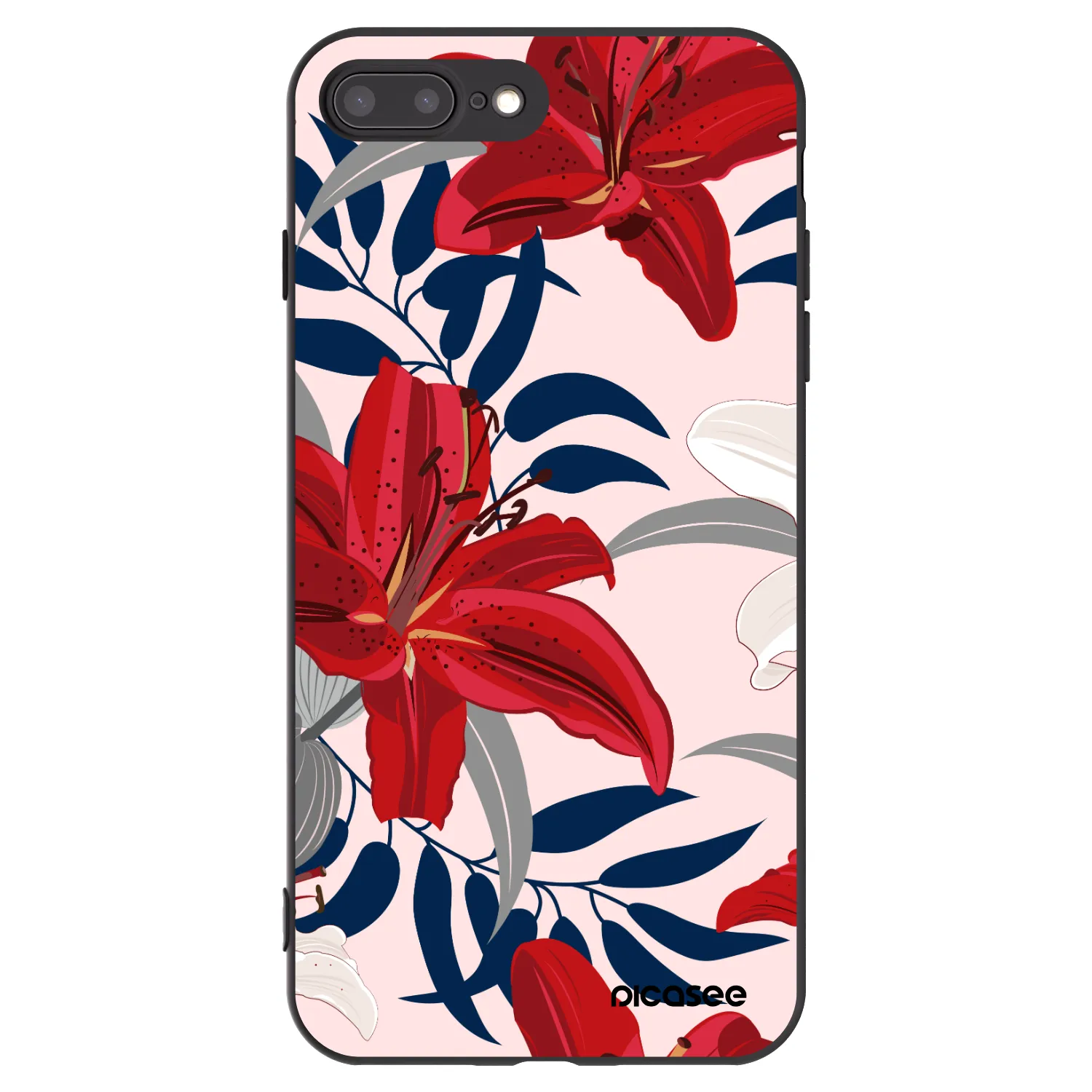 Picasee Μαύρη θήκη σιλικόνης για Apple iPhone 8 Plus - Red Lily