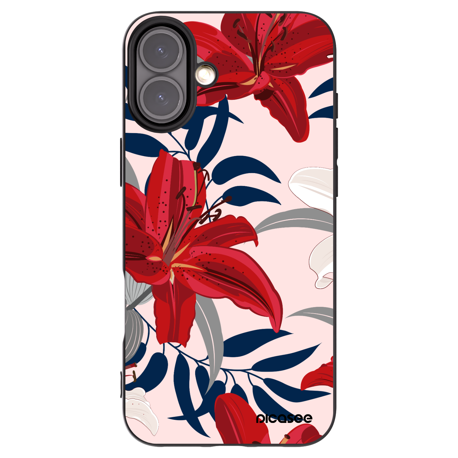 Picasee Μαύρη θήκη σιλικόνης για Apple iPhone 16 Plus - Red Lily