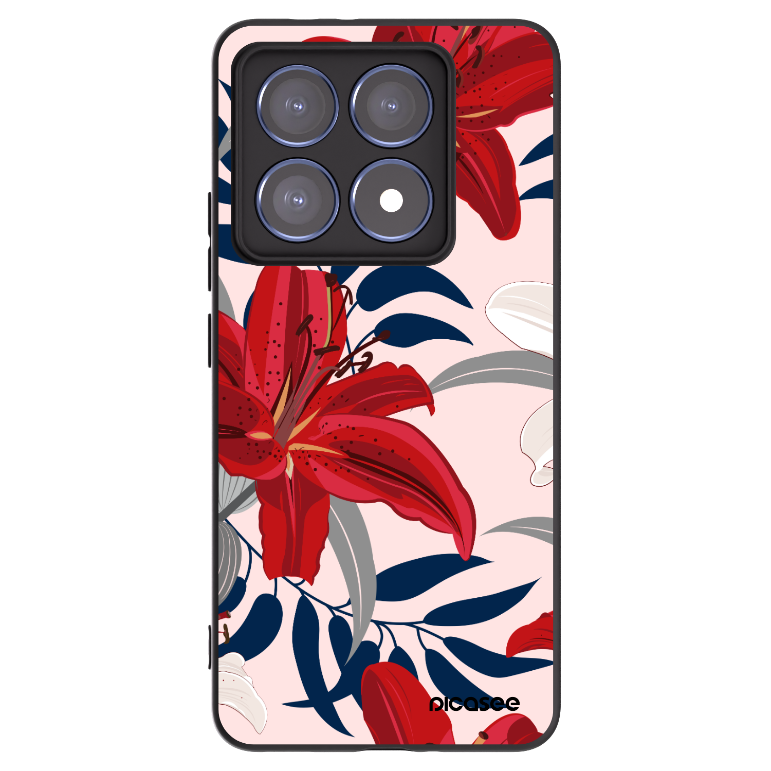 Picasee Μαύρη θήκη σιλικόνης για Xiaomi 14T Pro - Red Lily