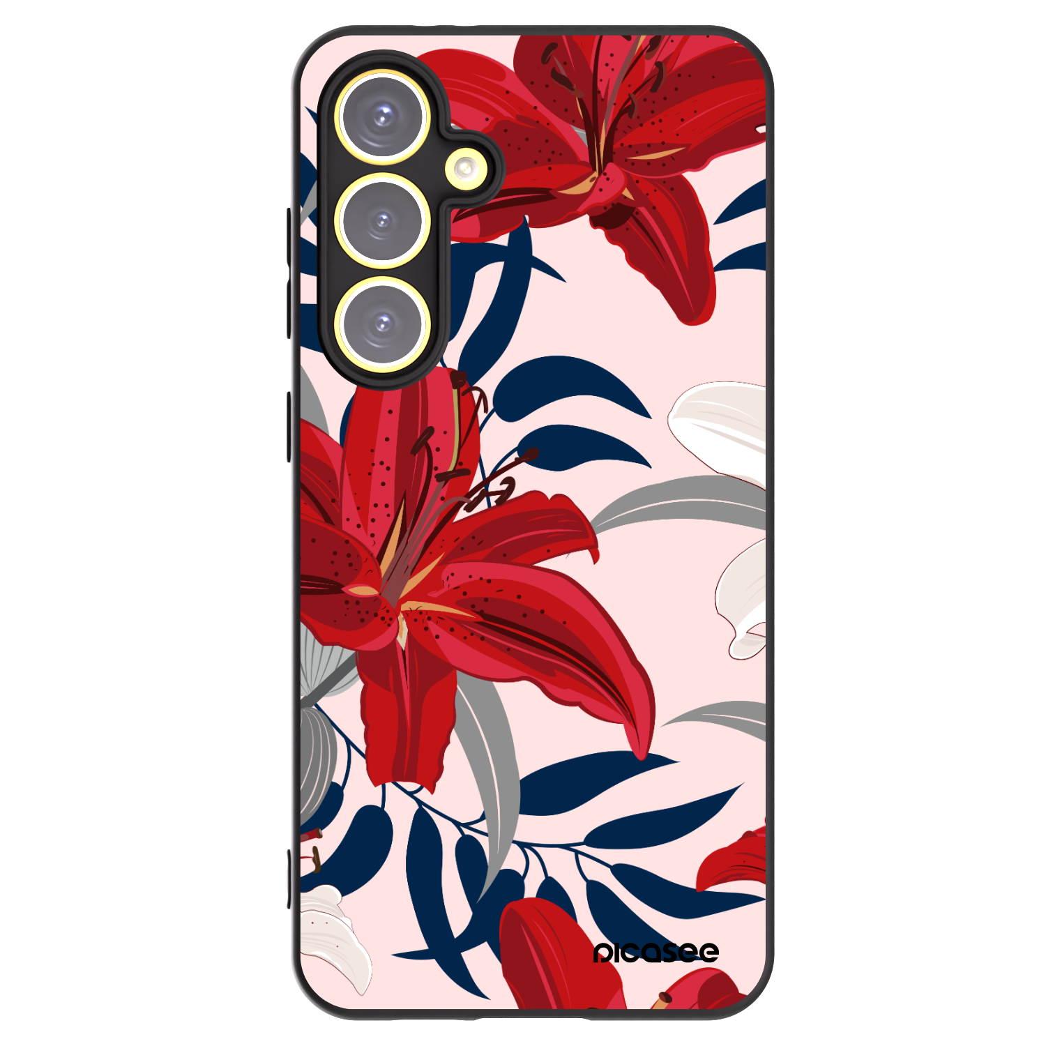 Picasee Μαύρη θήκη σιλικόνης για Samsung Galaxy S24 FE S721B - Red Lily