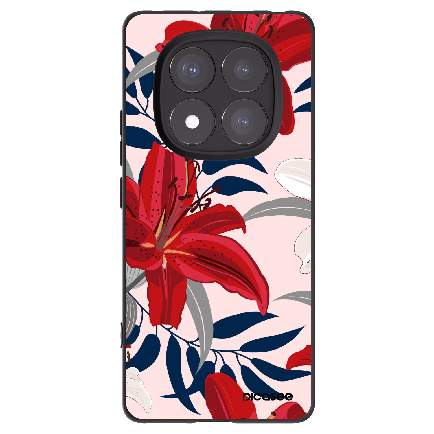 Picasee Μαύρη θήκη σιλικόνης για Xiaomi Redmi Note 14 Pro 5G - Red Lily