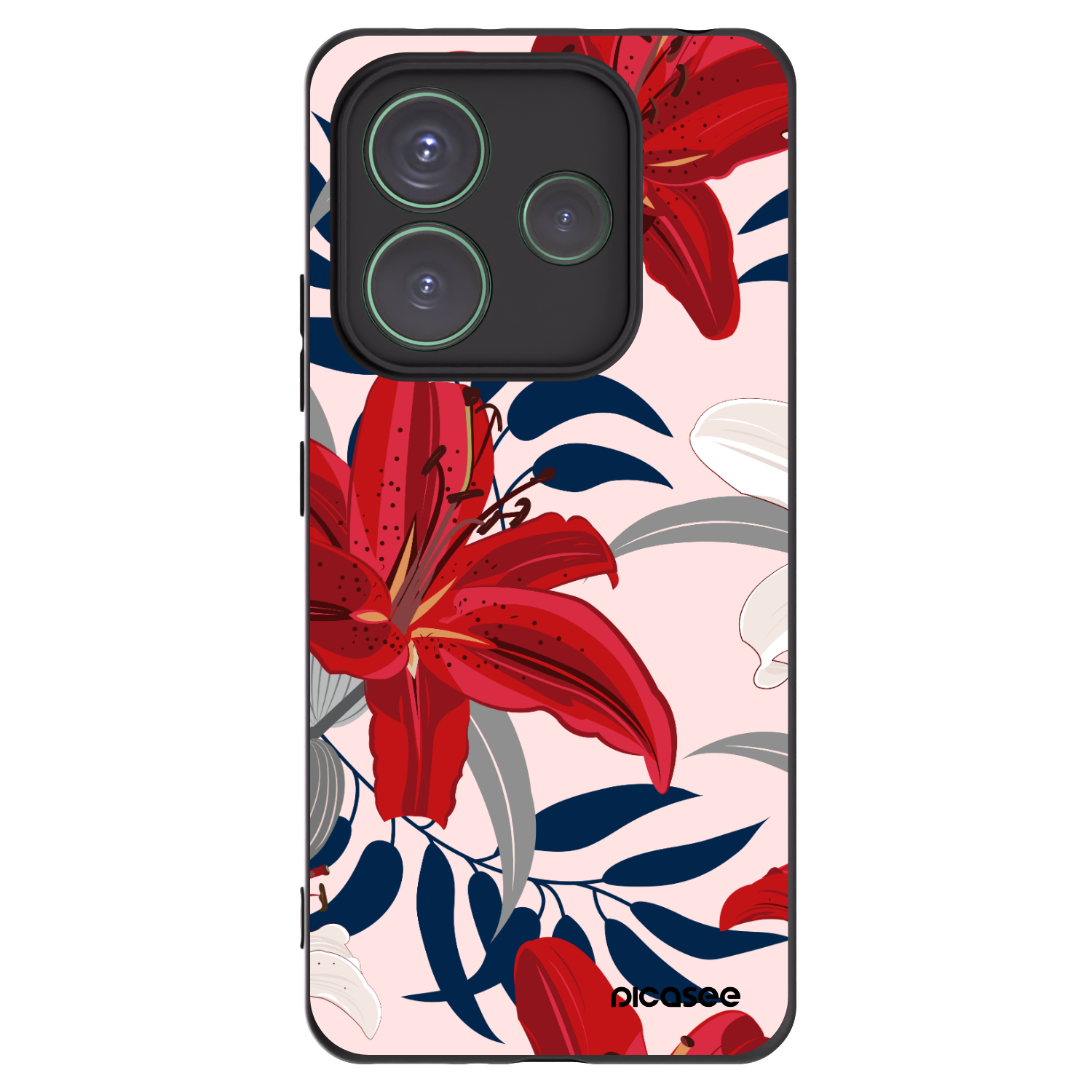 Picasee Μαύρη θήκη σιλικόνης για Xiaomi Redmi Note 14 5G - Red Lily