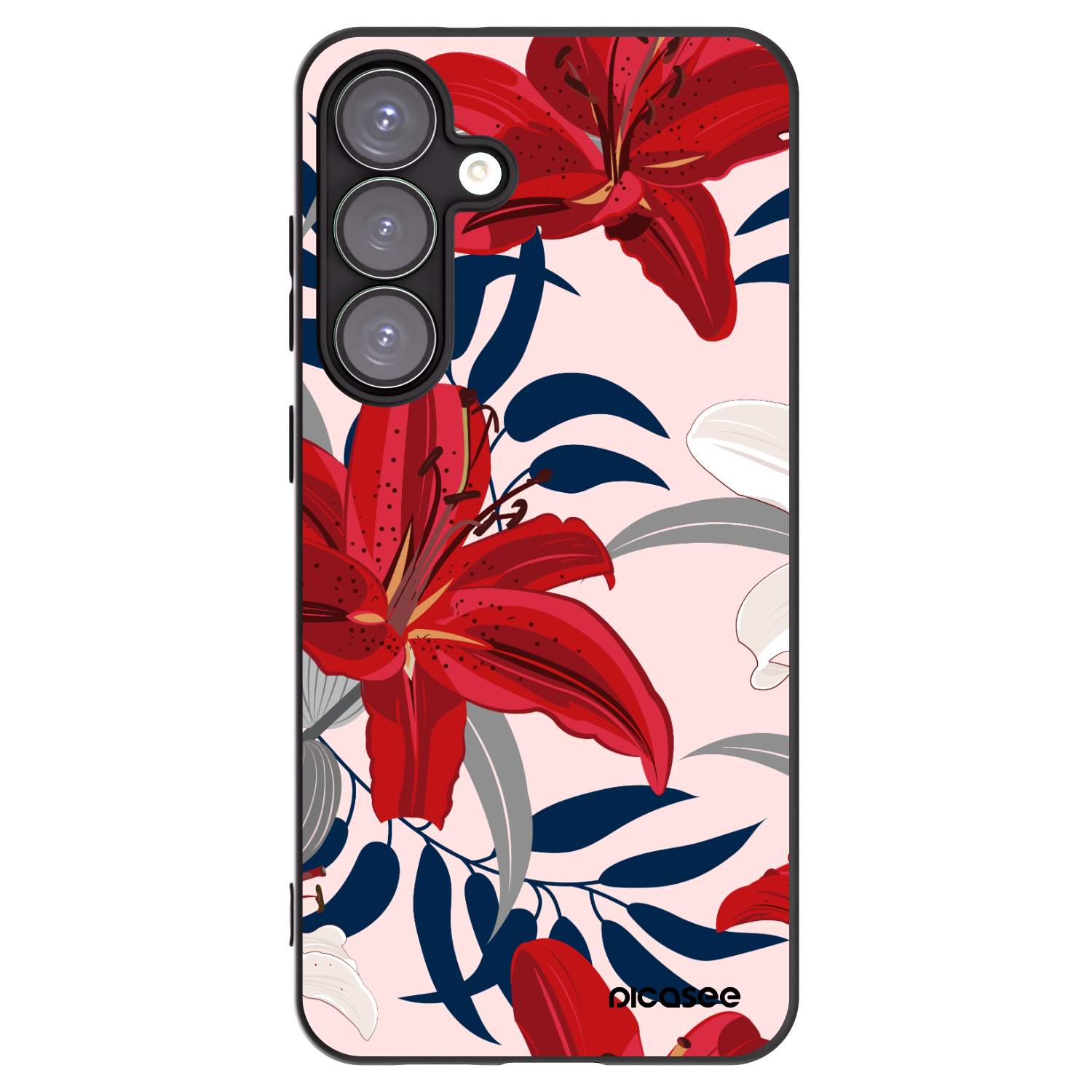 Picasee Μαύρη θήκη σιλικόνης για Samsung Galaxy S25+ 5G - Red Lily