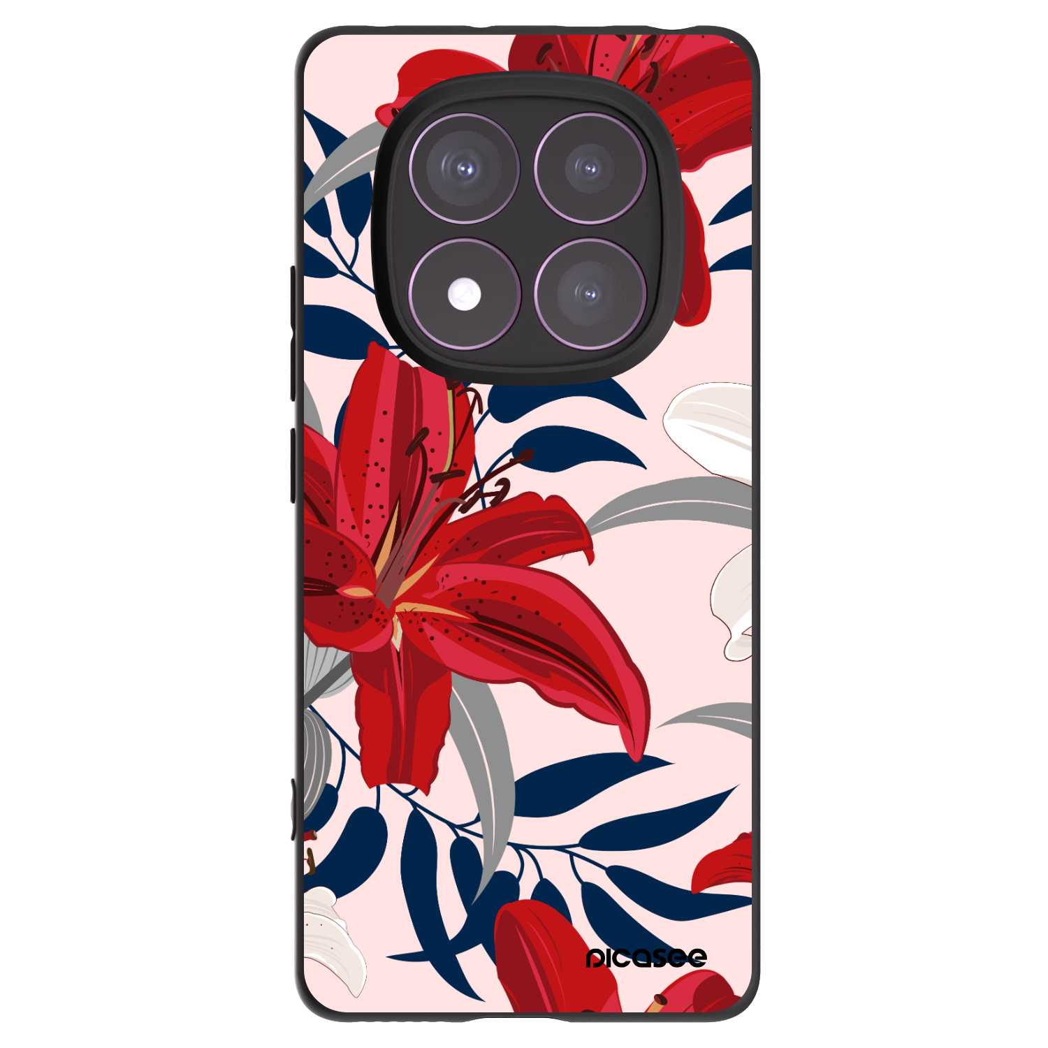 Picasee Μαύρη θήκη σιλικόνης για Xiaomi Redmi Note 14 Pro 4G - Red Lily