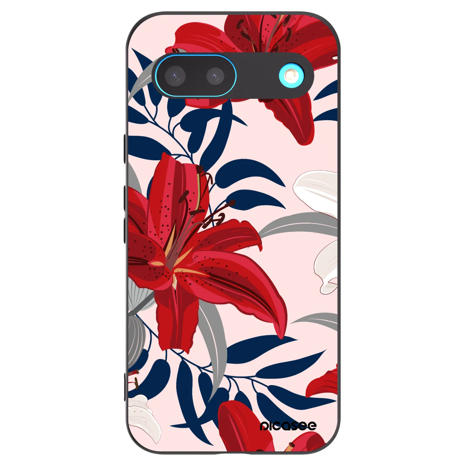 Picasee Μαύρη θήκη σιλικόνης για Google Pixel 8 - Red Lily