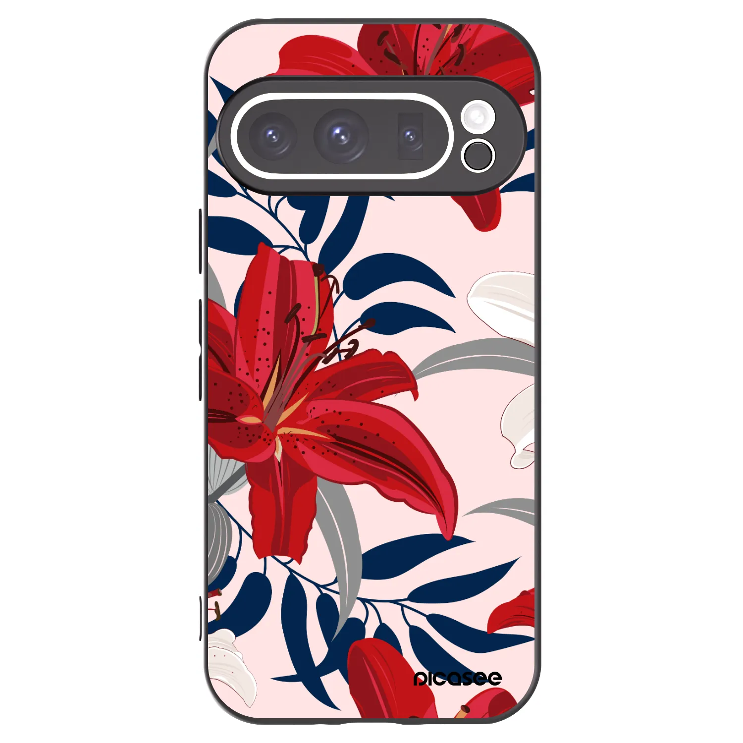 Picasee Μαύρη θήκη σιλικόνης για Google Pixel 9 Pro - Red Lily
