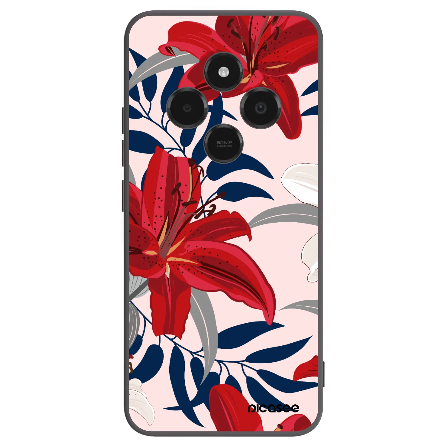 Picasee Μαύρη θήκη σιλικόνης για Xiaomi Poco C75 - Red Lily
