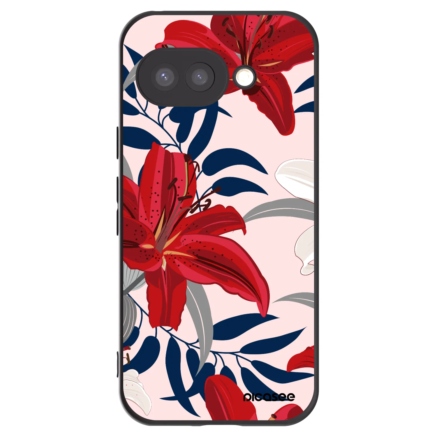 Picasee Μαύρη θήκη σιλικόνης για Google Pixel 9a - Red Lily