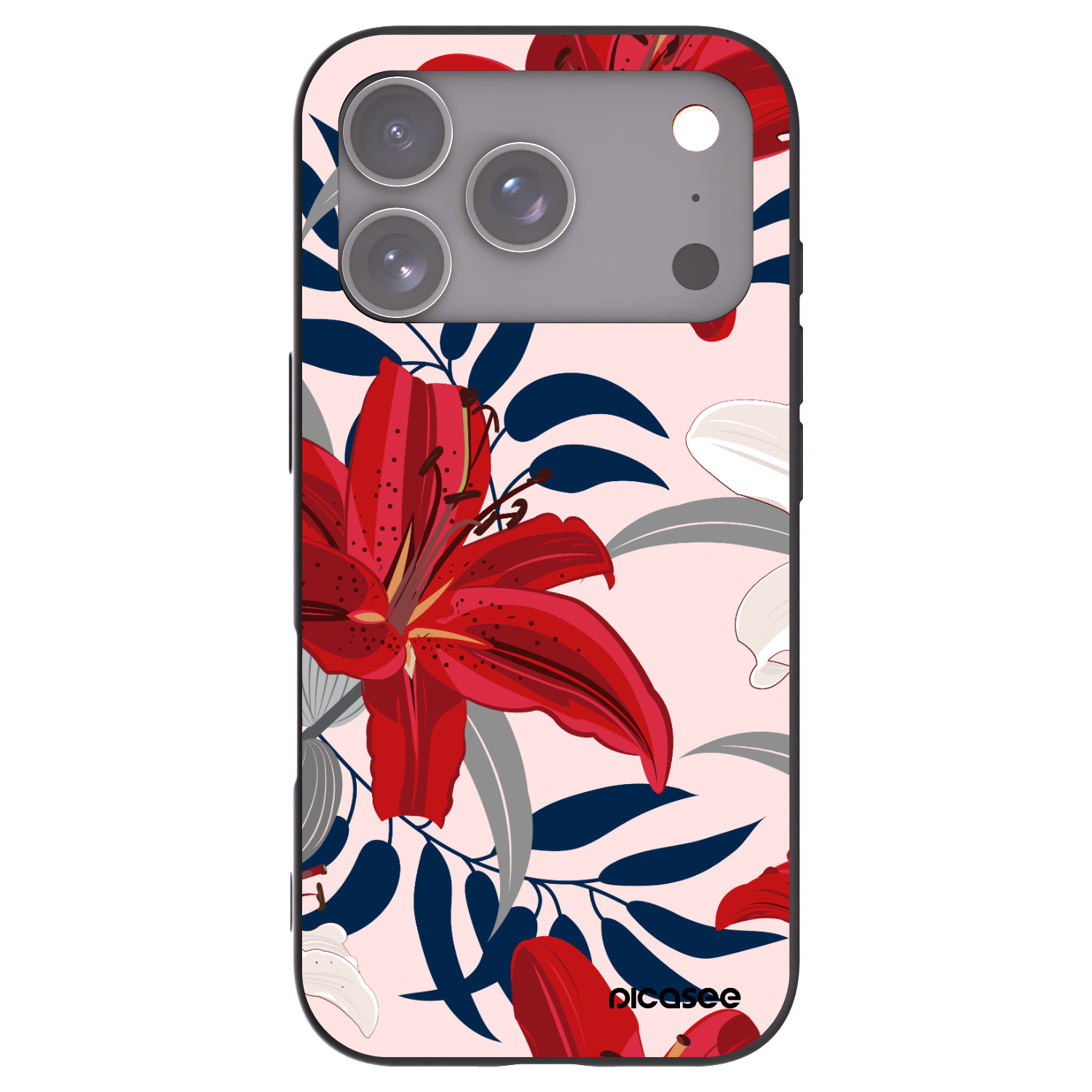 Picasee Μαύρη θήκη σιλικόνης για Apple iPhone 17 Pro - Red Lily