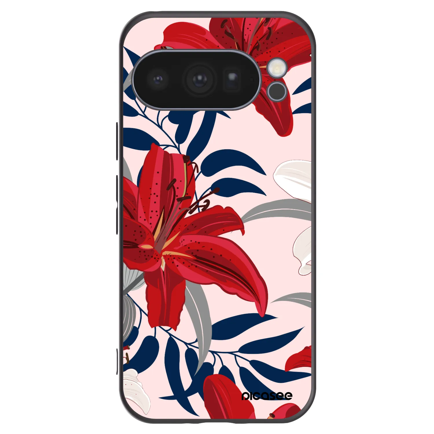 Picasee Μαύρη θήκη σιλικόνης για Google Pixel 10 Pro - Red Lily