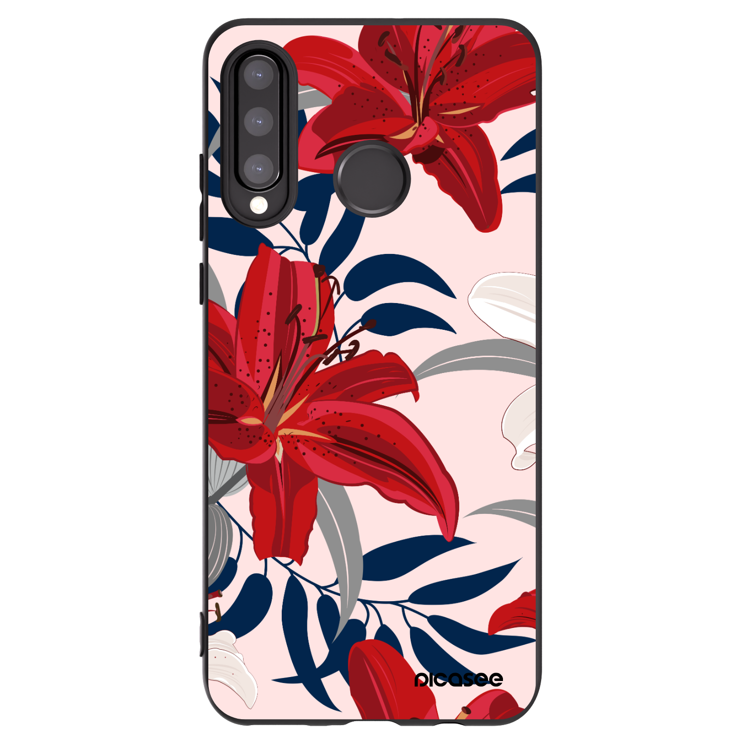 Picasee Μαύρη θήκη σιλικόνης για Huawei P30 Lite - Red Lily