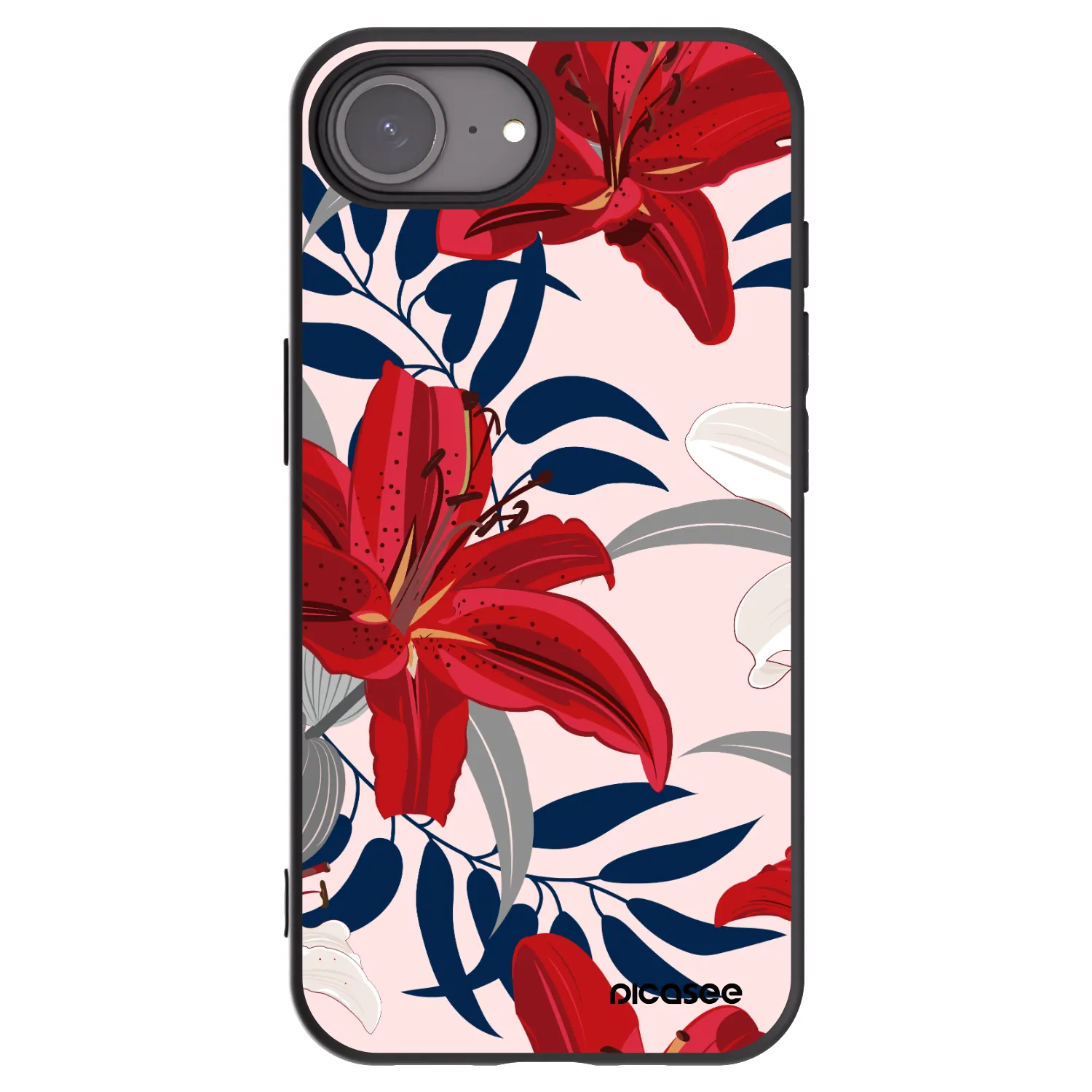 Picasee Μαύρη θήκη σιλικόνης για Apple iPhone 17e - Red Lily