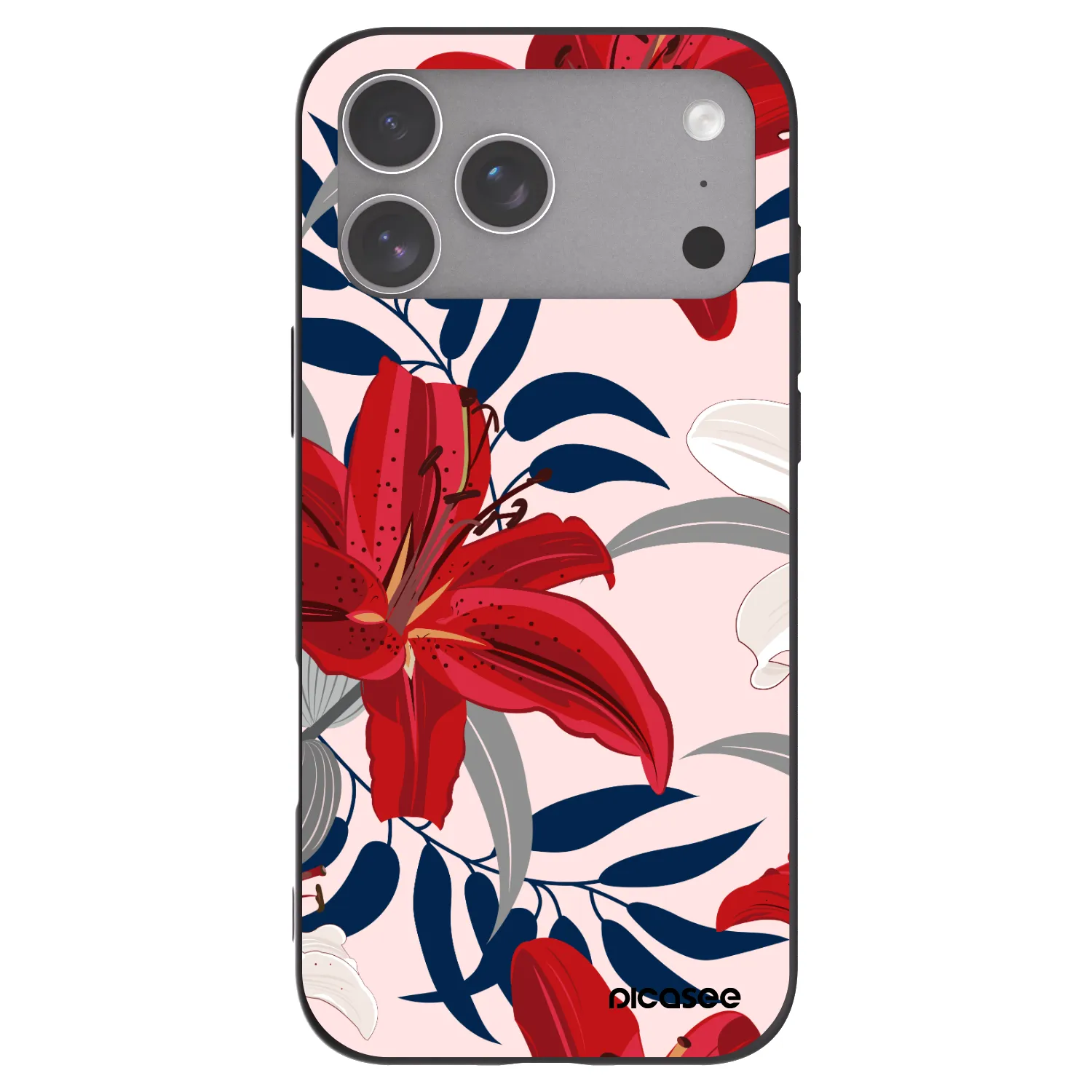 Picasee Μαύρη θήκη σιλικόνης για Apple iPhone 18 Pro Max - Red Lily