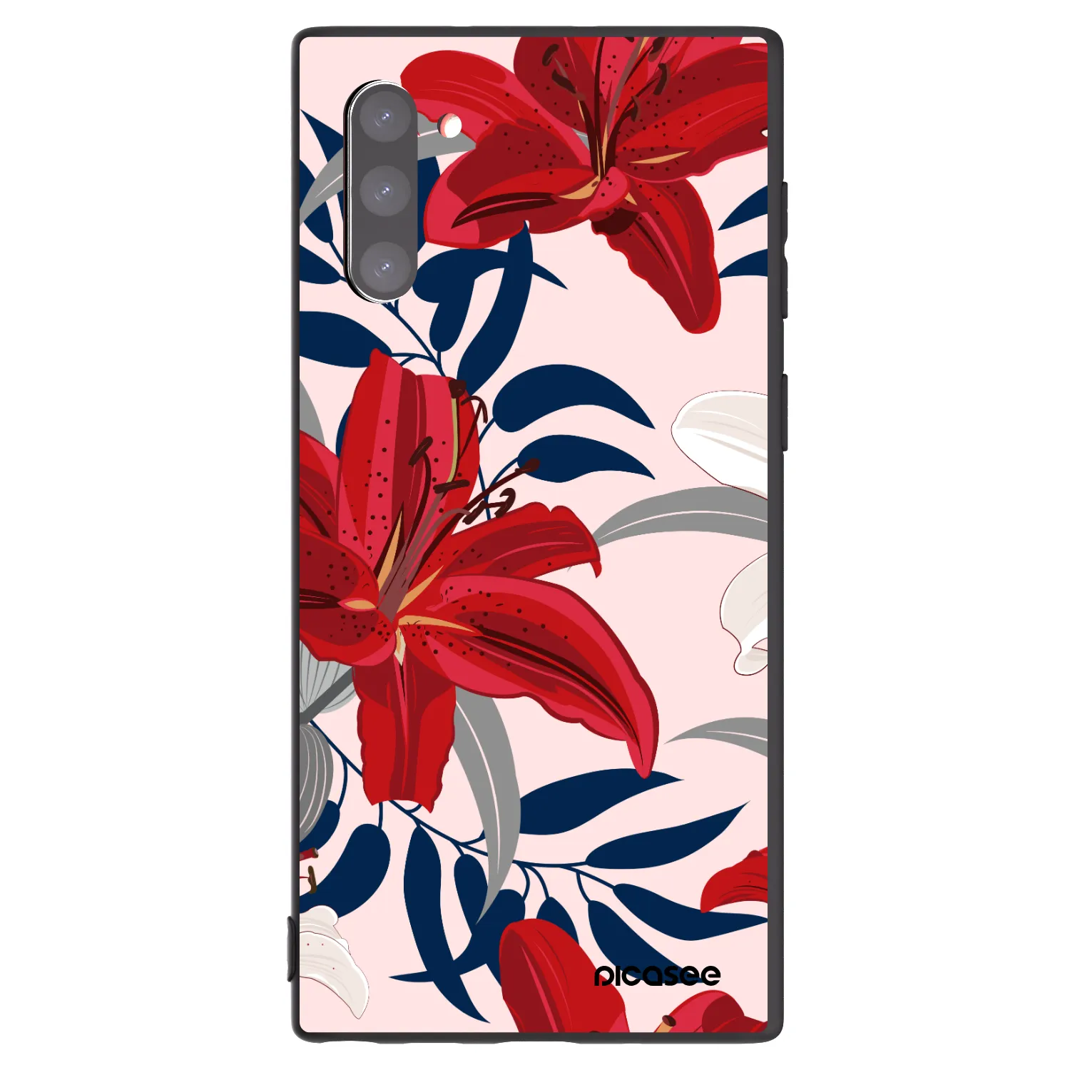 Picasee Μαύρη θήκη σιλικόνης για Samsung Galaxy Note 10 N970F - Red Lily