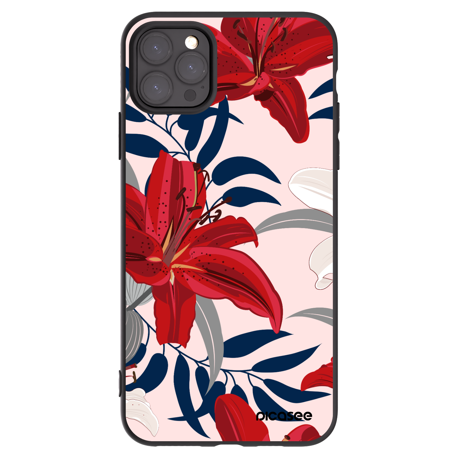 Picasee Μαύρη θήκη σιλικόνης για Apple iPhone 11 Pro Max - Red Lily