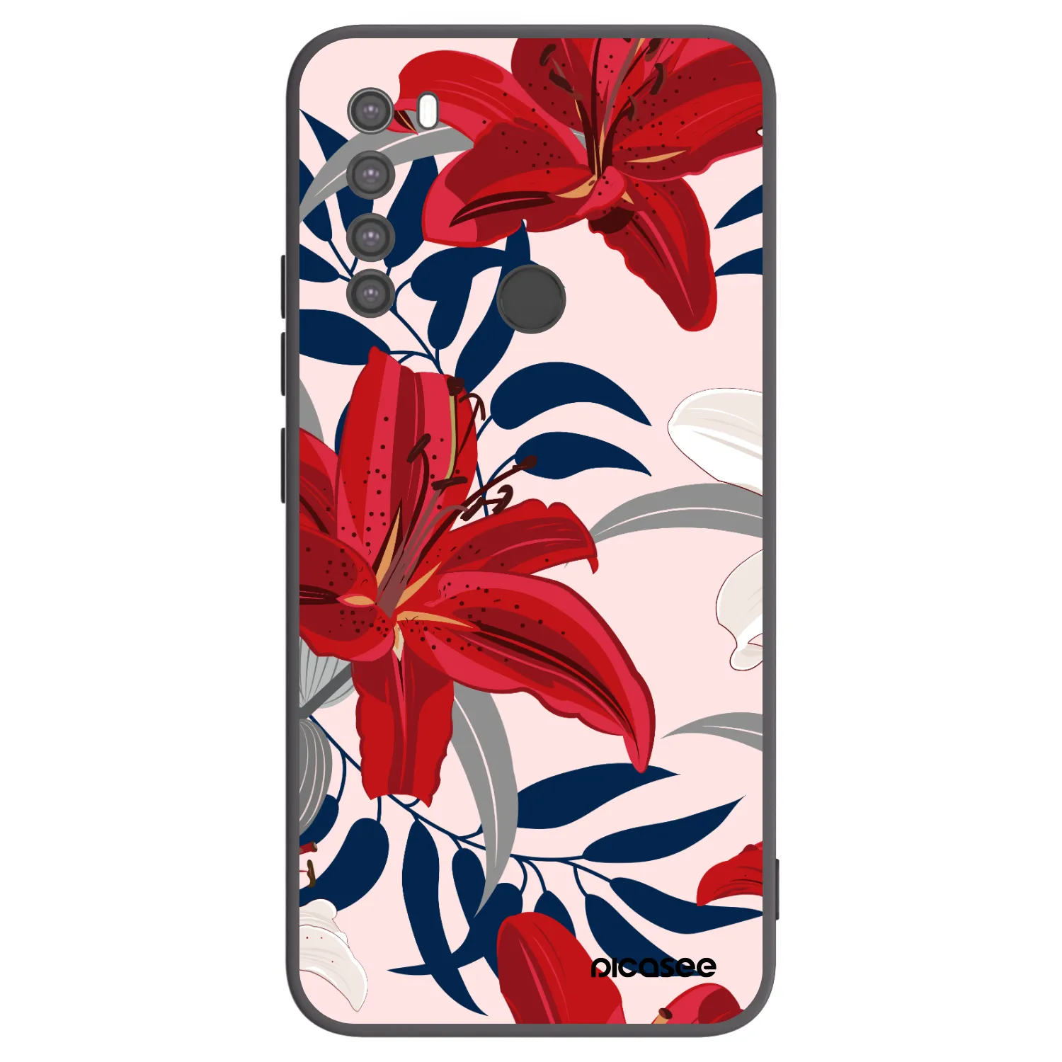 Picasee Μαύρη θήκη σιλικόνης για Xiaomi Redmi Note 8 - Red Lily