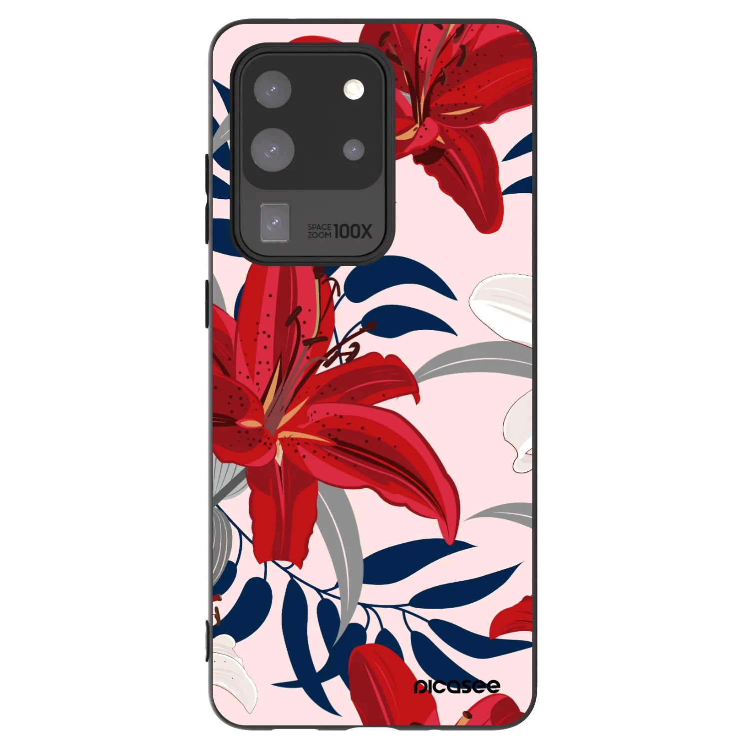 Picasee Μαύρη θήκη σιλικόνης για Samsung Galaxy S20 Ultra 5G G988F - Red Lily