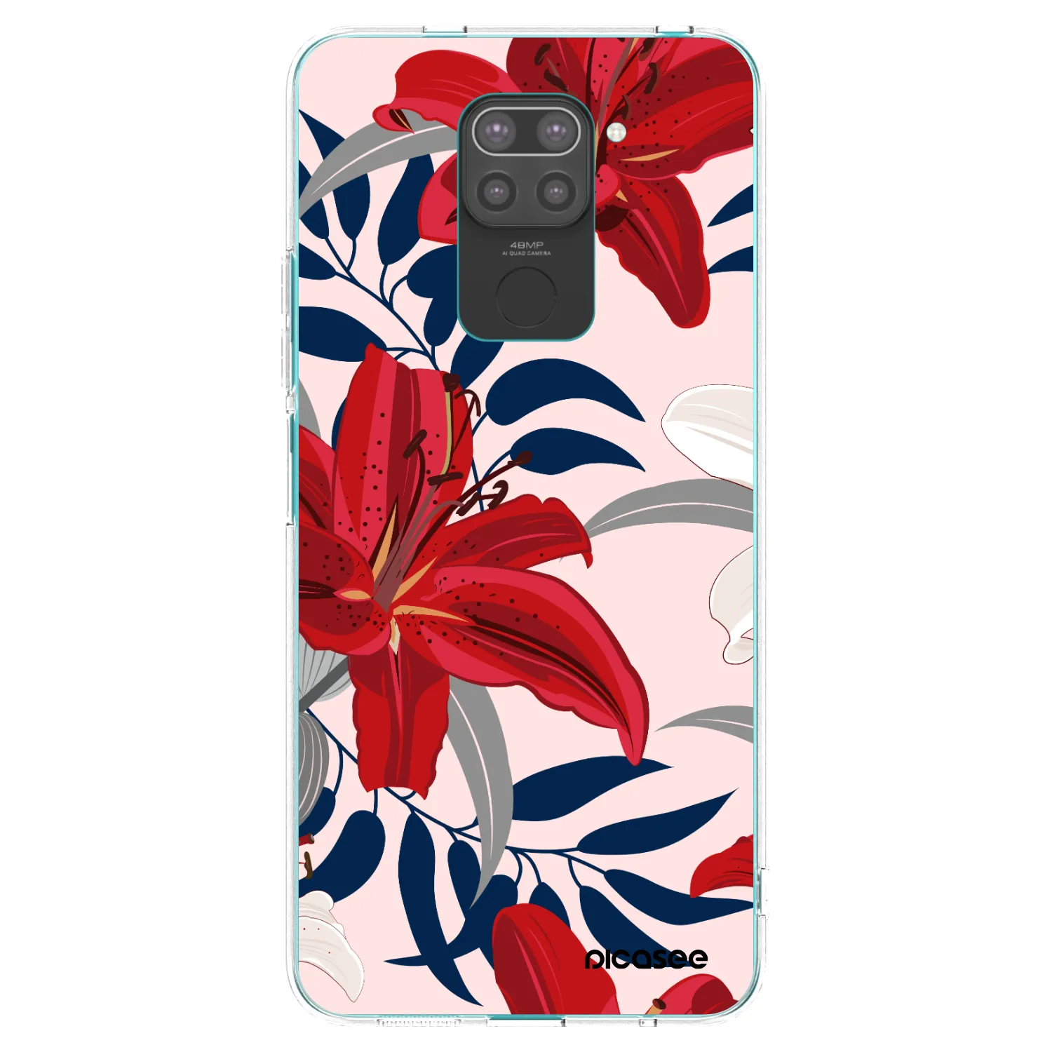 Picasee Μαύρη θήκη σιλικόνης για Xiaomi Redmi Note 9 - Red Lily