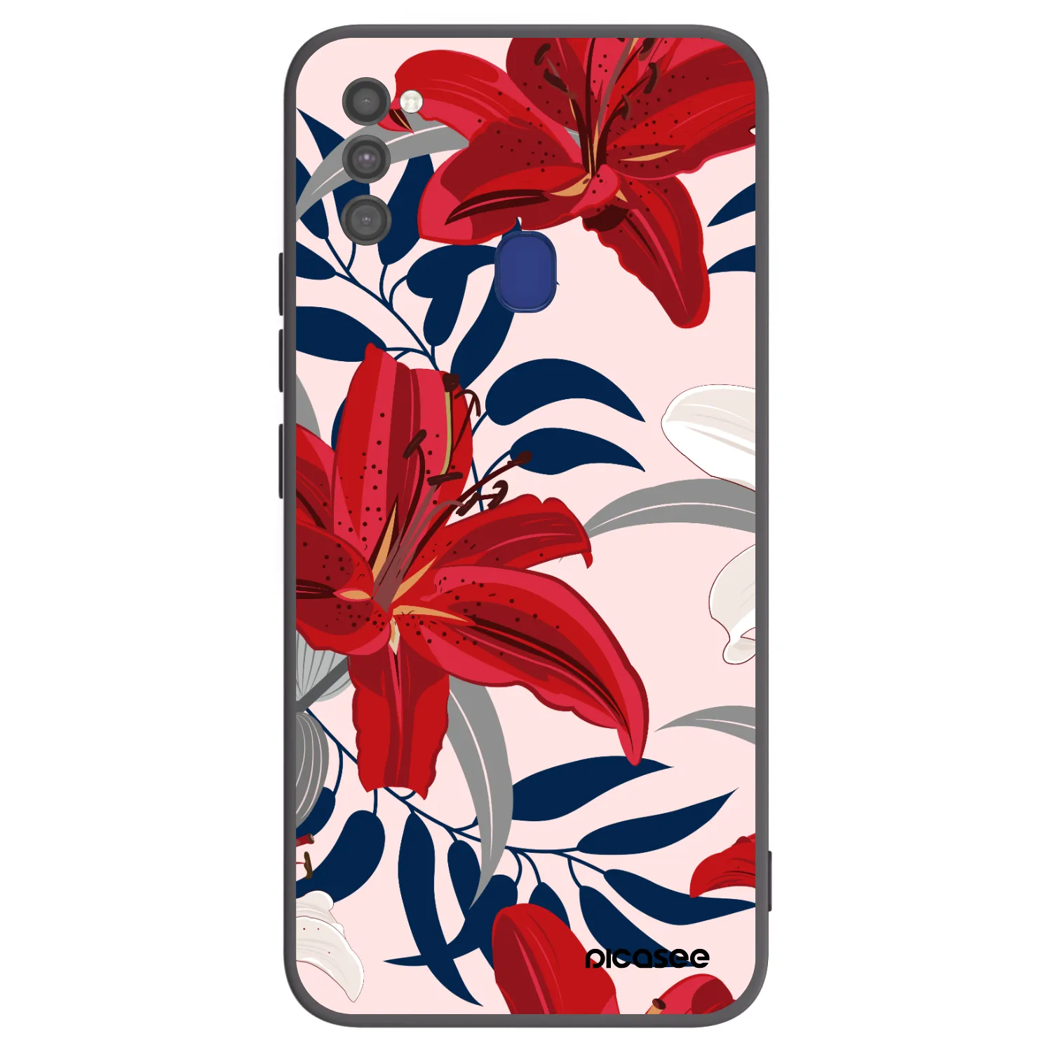 Picasee Μαύρη θήκη σιλικόνης για Samsung Galaxy M21 M215F - Red Lily