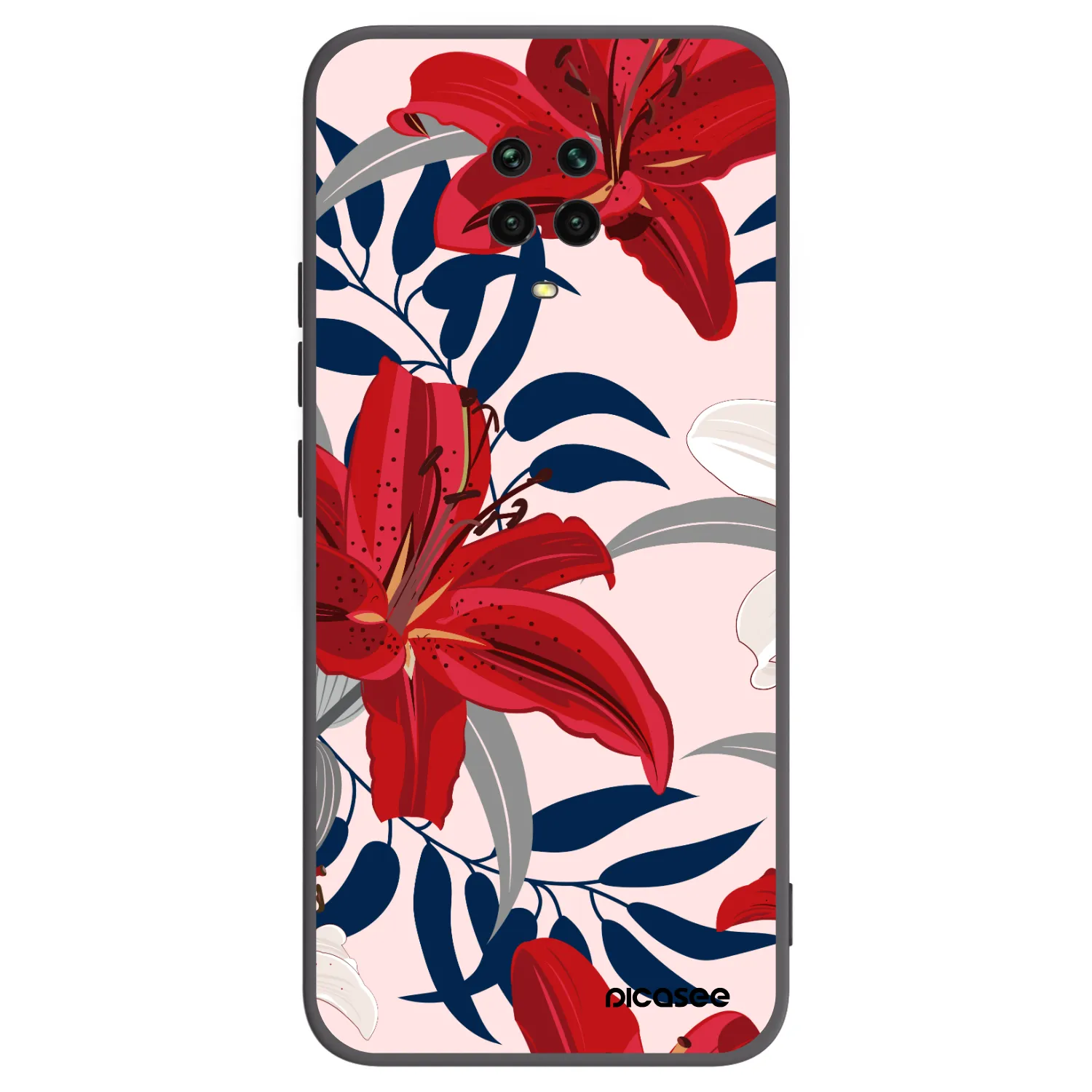 Picasee Μαύρη θήκη σιλικόνης για Xiaomi Redmi Note 9S - Red Lily