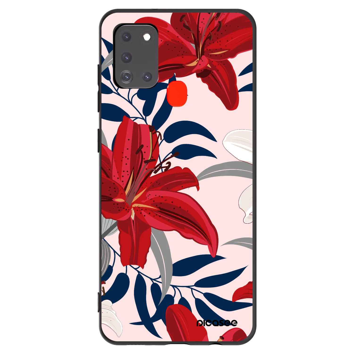 Picasee Μαύρη θήκη σιλικόνης για Samsung Galaxy A21s - Red Lily