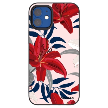 Picasee Μαύρη θήκη σιλικόνης για Apple iPhone 12 mini - Red Lily
