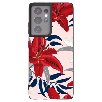 Picasee Μαύρη θήκη σιλικόνης για Samsung Galaxy S21 Ultra 5G G998B - Red Lily