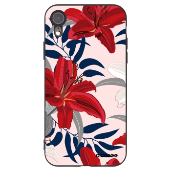 Picasee Μαύρη θήκη σιλικόνης για Apple iPhone XR - Red Lily