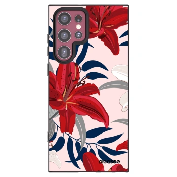 Picasee Μαύρη θήκη σιλικόνης για Samsung Galaxy S22 Ultra 5G - Red Lily