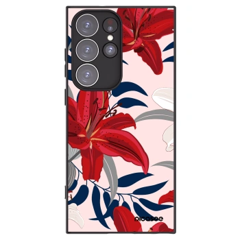 Picasee Μαύρη θήκη σιλικόνης για Samsung Galaxy S23 Ultra 5G - Red Lily