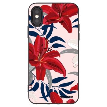 Picasee Μαύρη θήκη σιλικόνης για Apple iPhone X/XS - Red Lily