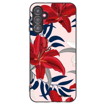 Picasee Μαύρη θήκη σιλικόνης για Samsung Galaxy A14 5G A146P - Red Lily