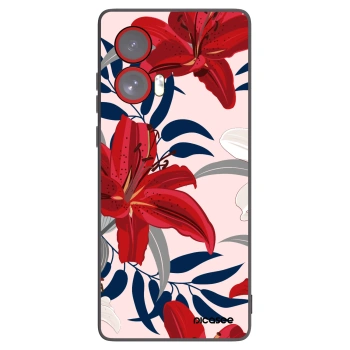 Picasee Μαύρη θήκη σιλικόνης για Motorola Edge 50 Fusion - Red Lily