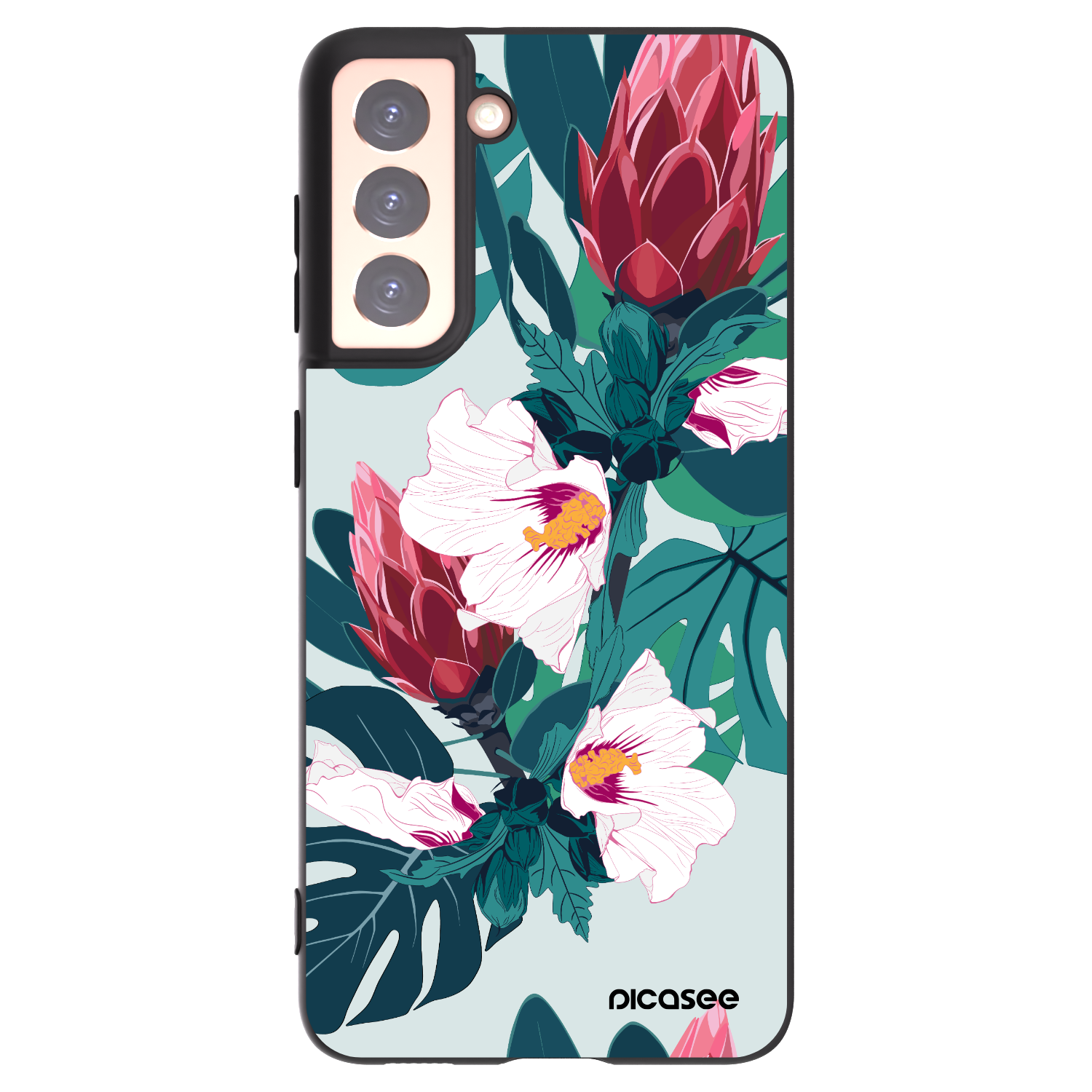 Picasee Μαύρη θήκη σιλικόνης για Samsung Galaxy S21 5G G991B - Rhododendron