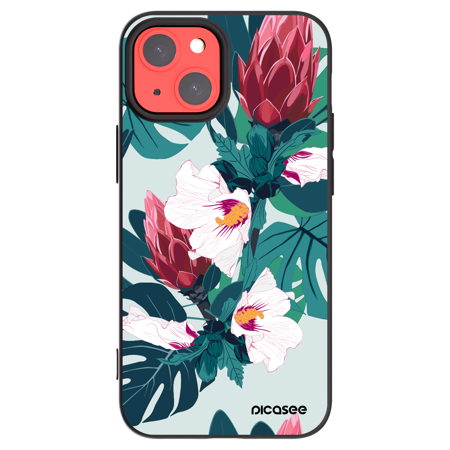 Picasee Μαύρη θήκη σιλικόνης για Apple iPhone 13 mini - Rhododendron