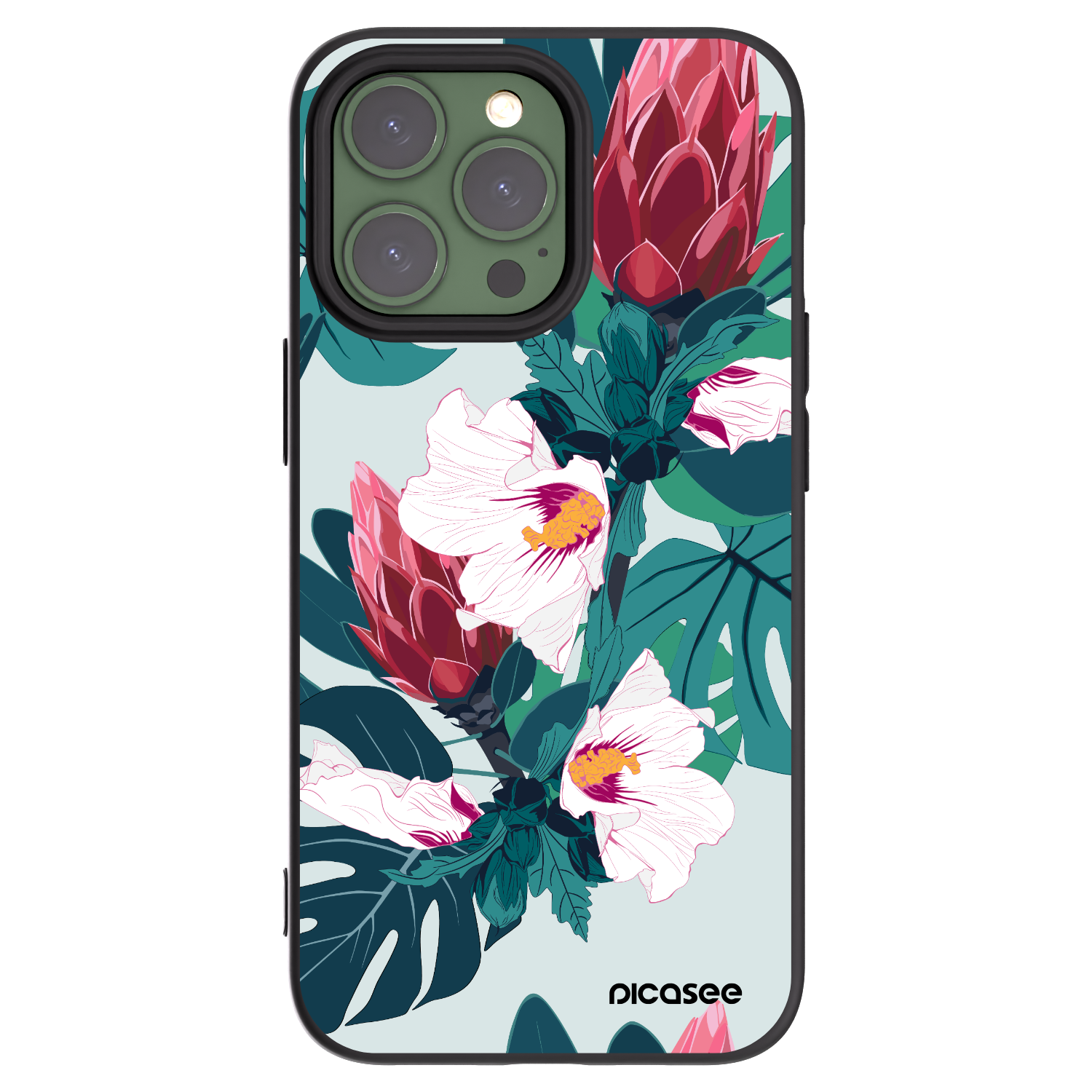 Picasee Μαύρη θήκη σιλικόνης για Apple iPhone 13 Pro - Rhododendron