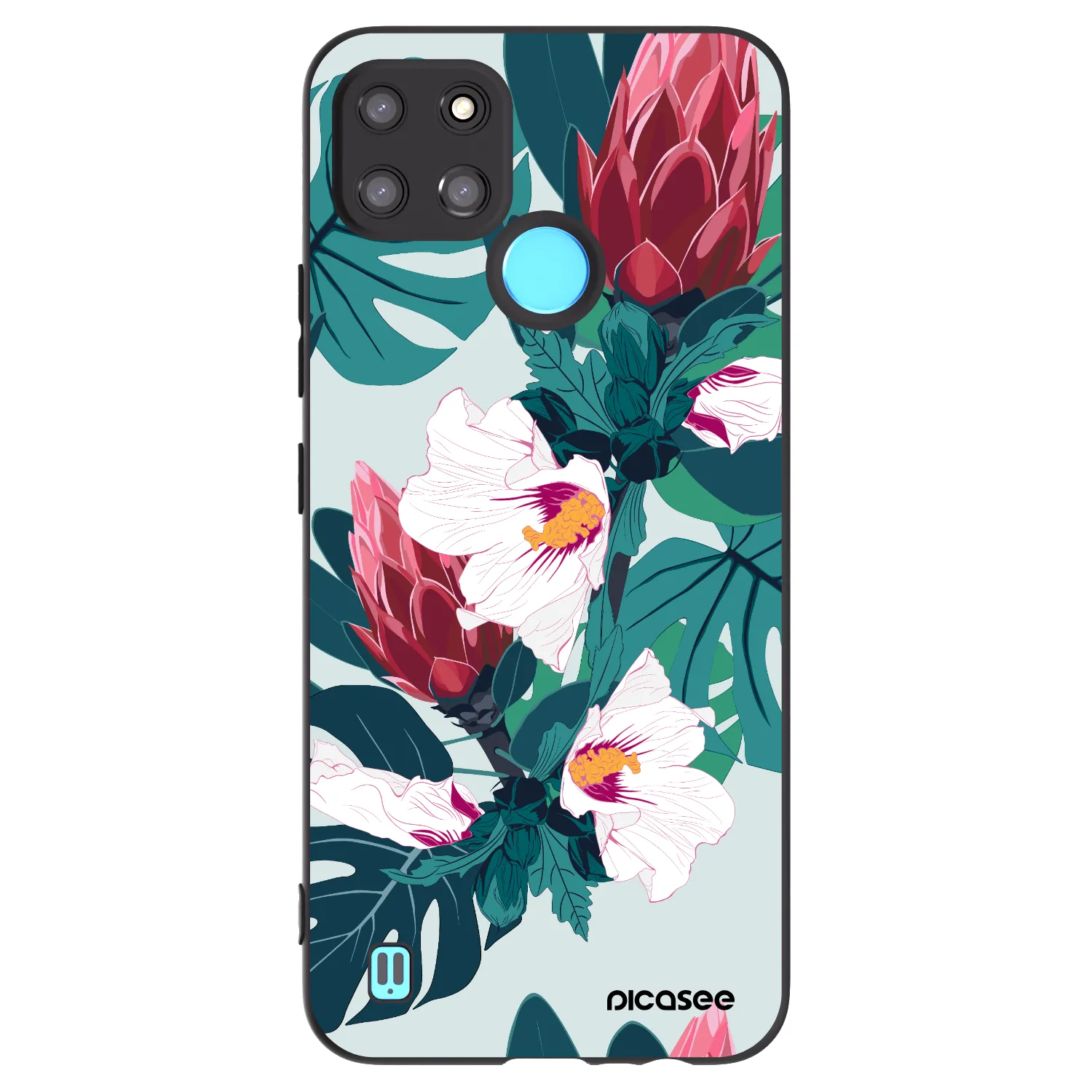 Picasee Μαύρη θήκη σιλικόνης για Realme C21Y - Rhododendron