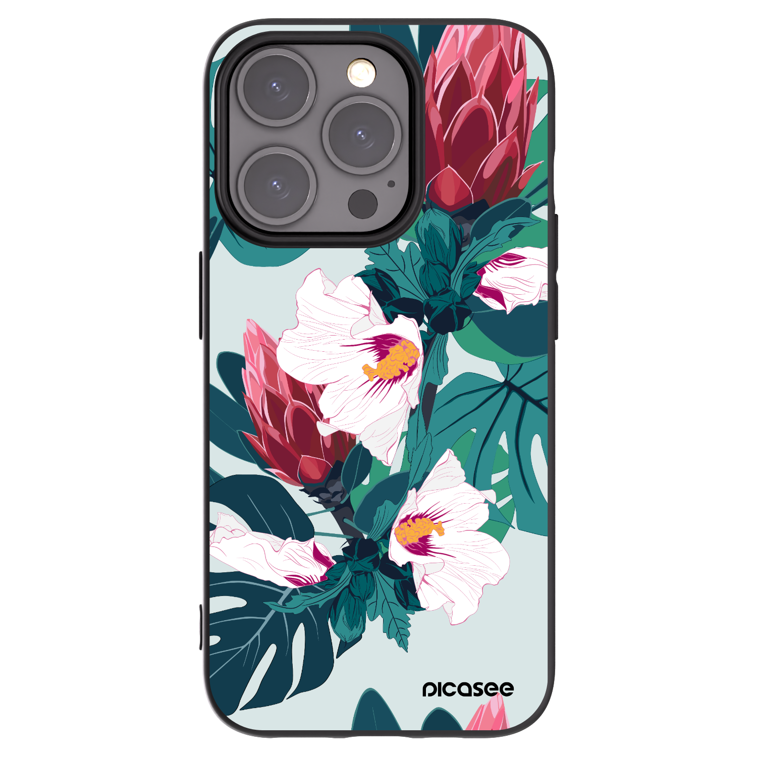 Picasee Μαύρη θήκη σιλικόνης για Apple iPhone 15 Pro - Rhododendron