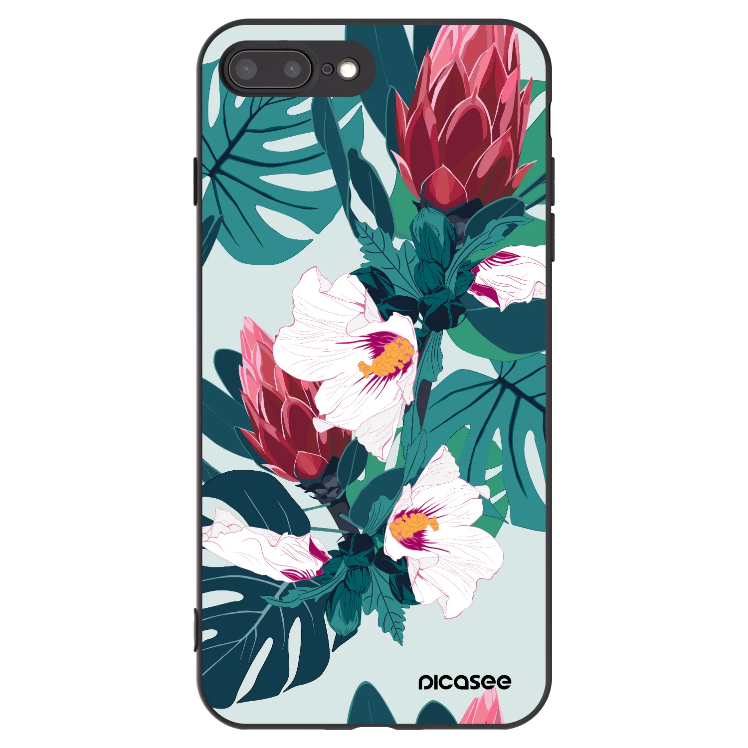 Picasee Μαύρη θήκη σιλικόνης για Apple iPhone 8 Plus - Rhododendron